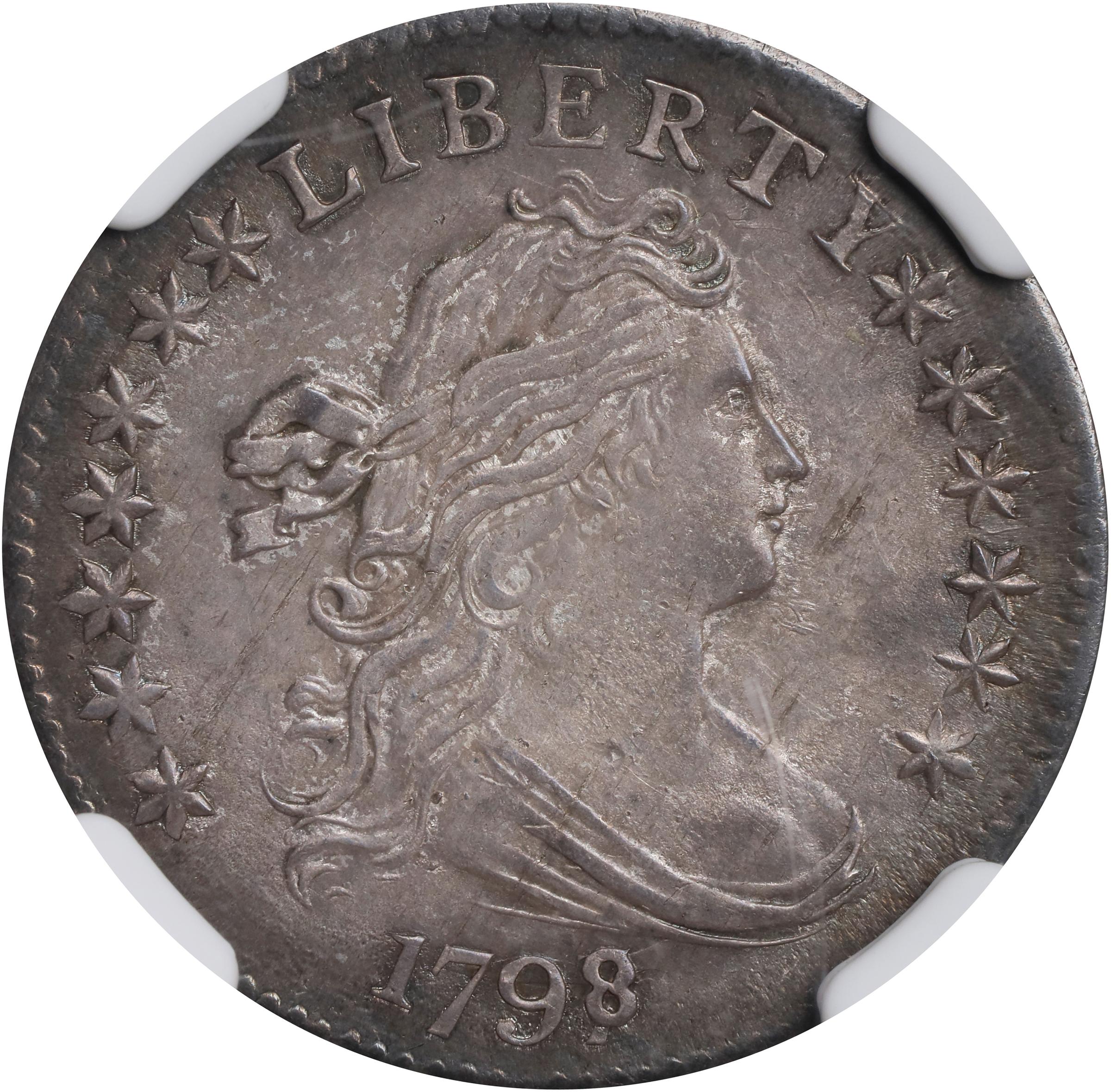 image for: 1798/7 Draped Bust Dime. JR-1. Rarity-3. 16 Stars on Reverse. AU-55 (NGC).
