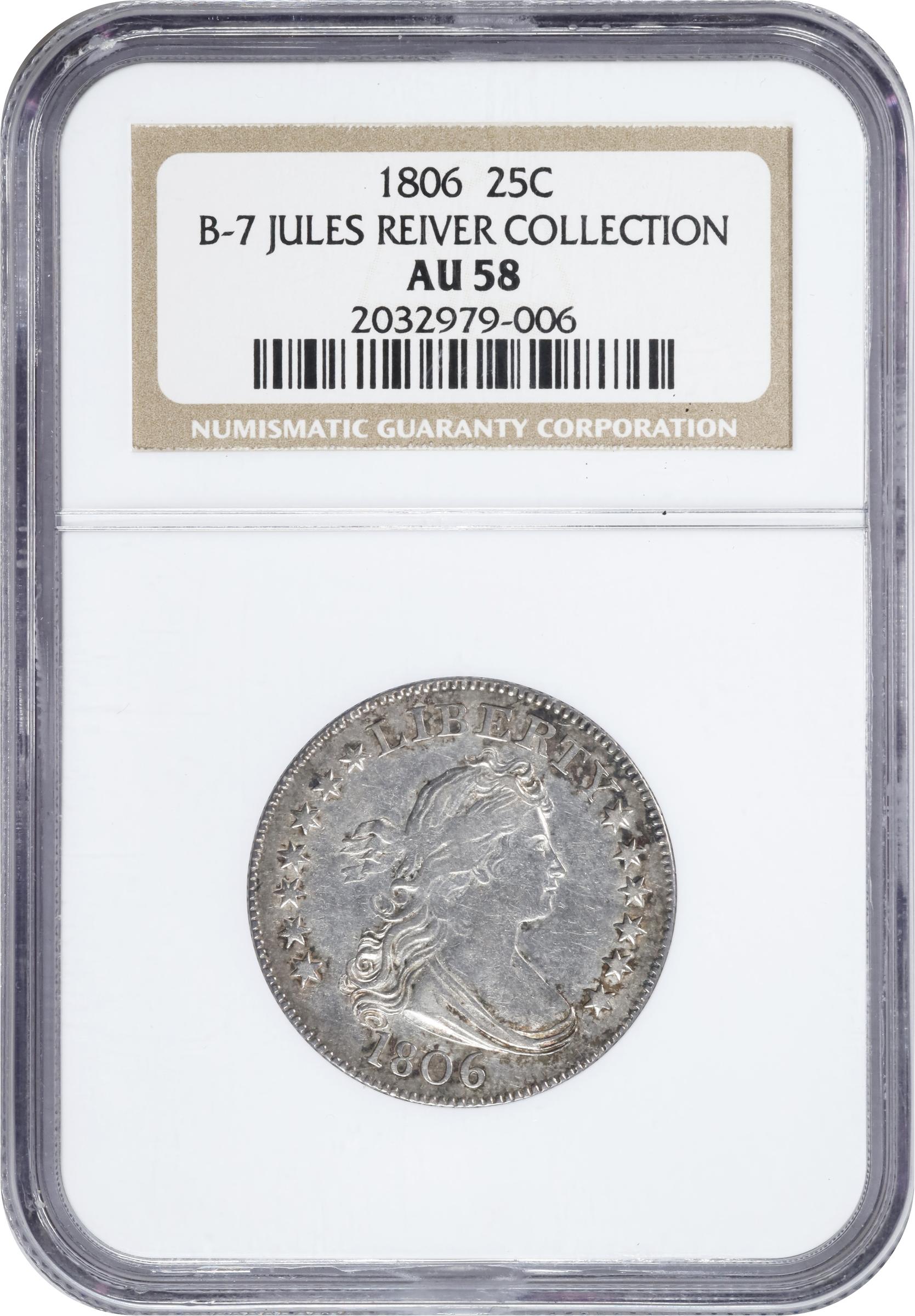 image for: 1806 Draped Bust Quarter. B-7. Rarity-5. AU-58 (NGC).