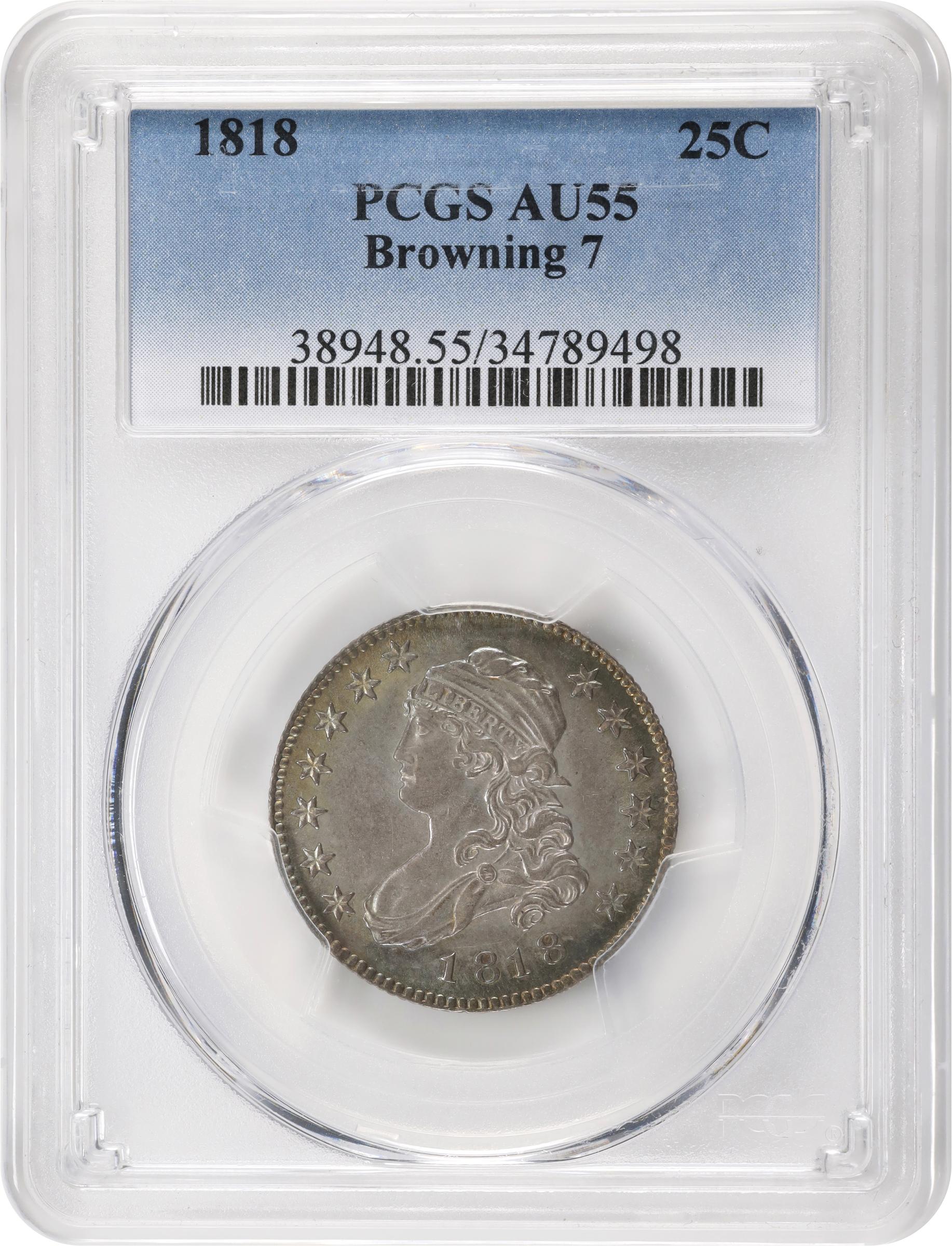 image for: 1818 Capped Bust Quarter. B-7. Rarity-4+. AU-55 (PCGS).