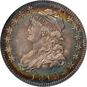 image for: 1819 Capped Bust Quarter. B-1. Rarity-5-. Large 9. AU-58 (NGC). CAC.