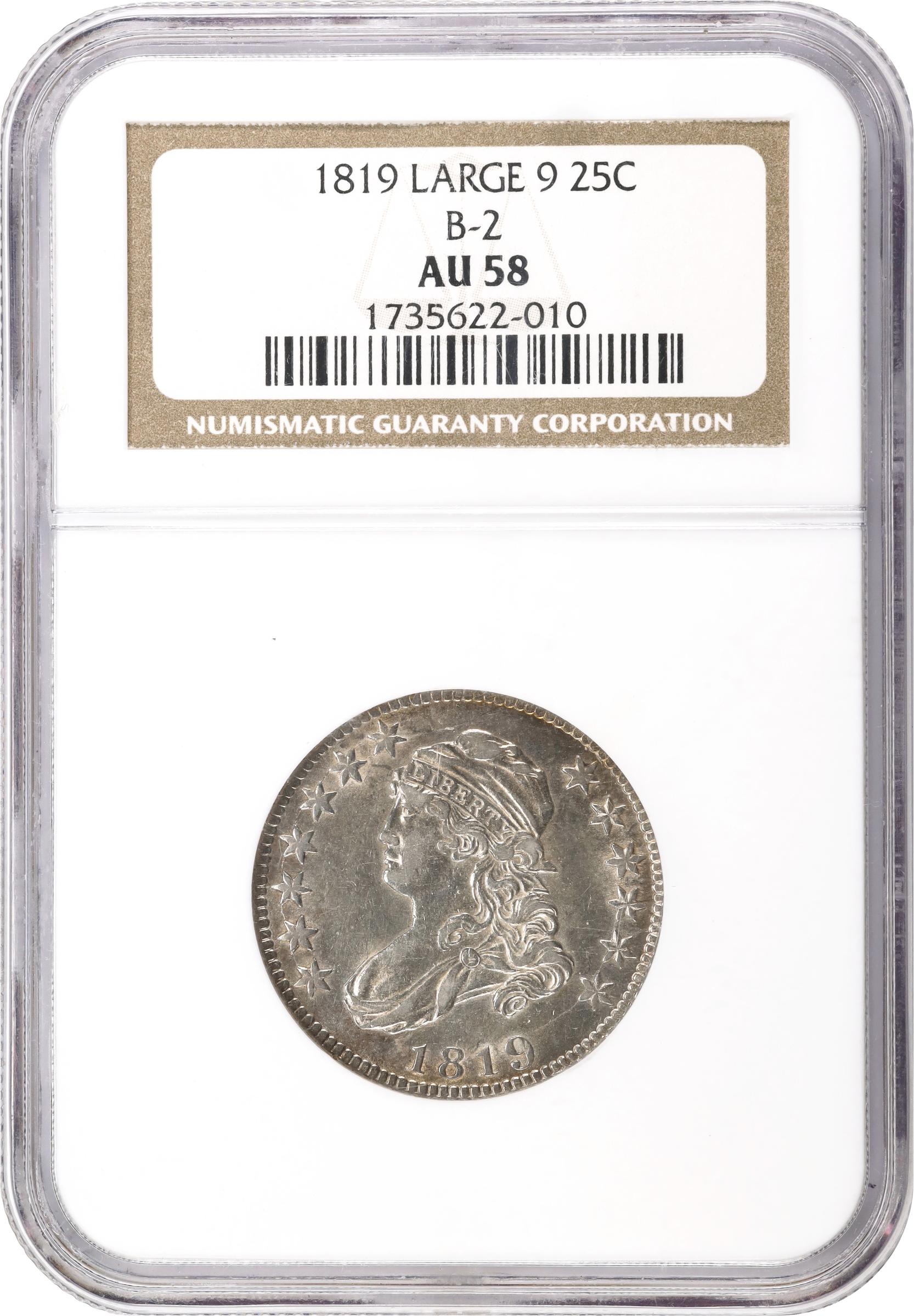 image for: 1819 Capped Bust Quarter. B-2. Rarity-3. Large 9. AU-58 (NGC).