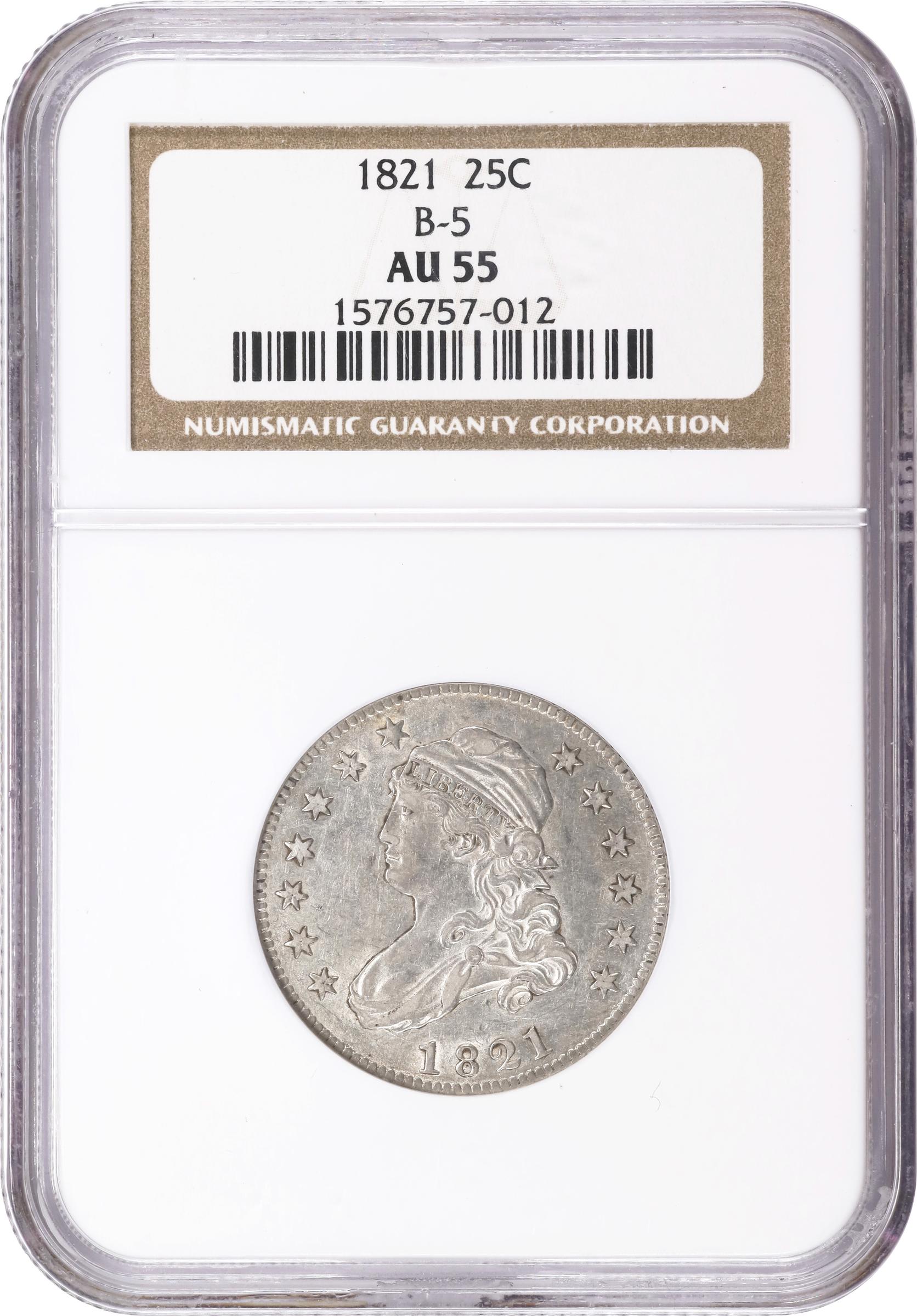 image for: 1821 Capped Bust Quarter. B-5. Rarity-4+. AU-55 (NGC).