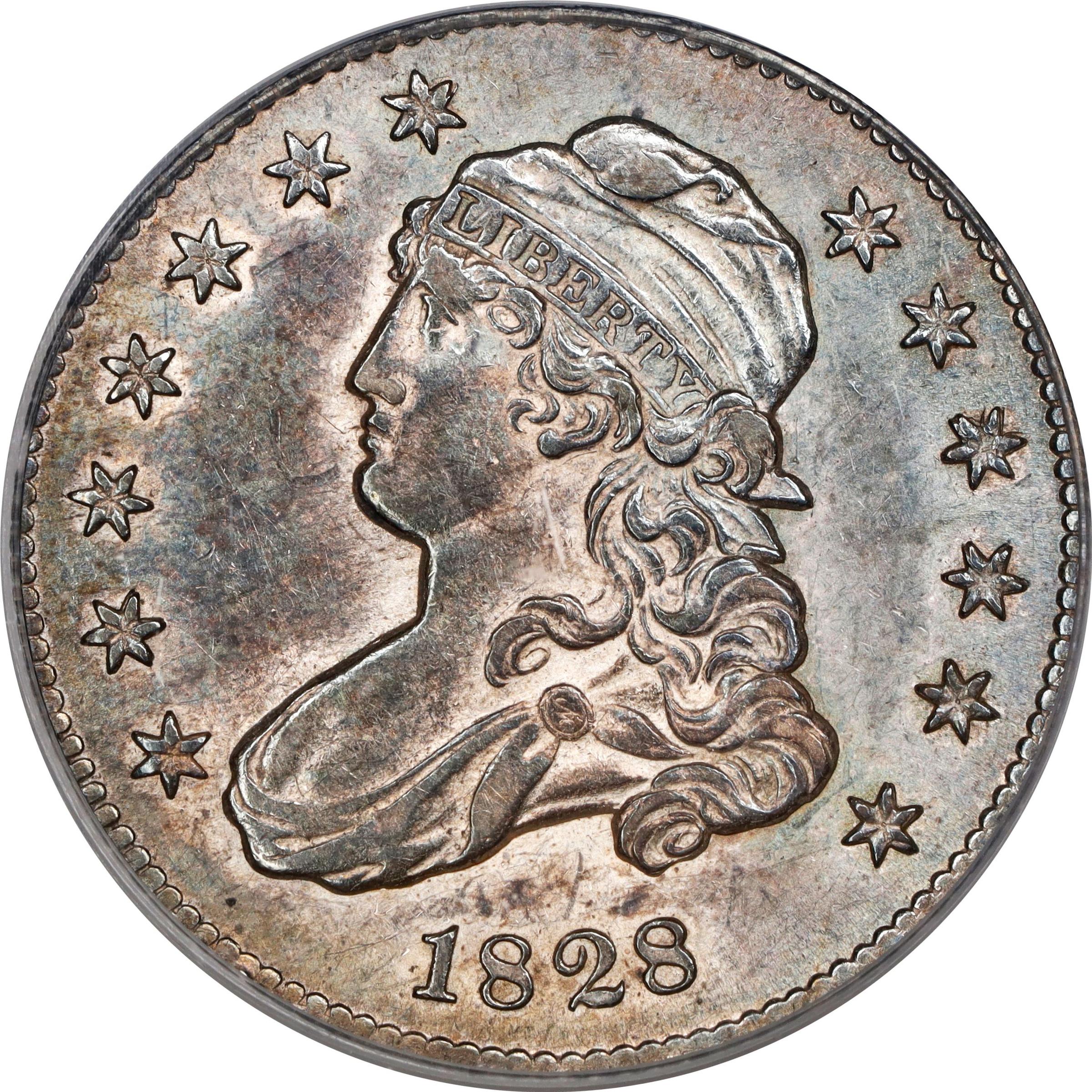 image for: 1828 Capped Bust Quarter. B-3. Rarity-4+. 25/50 C. AU-55 (PCGS). CAC.