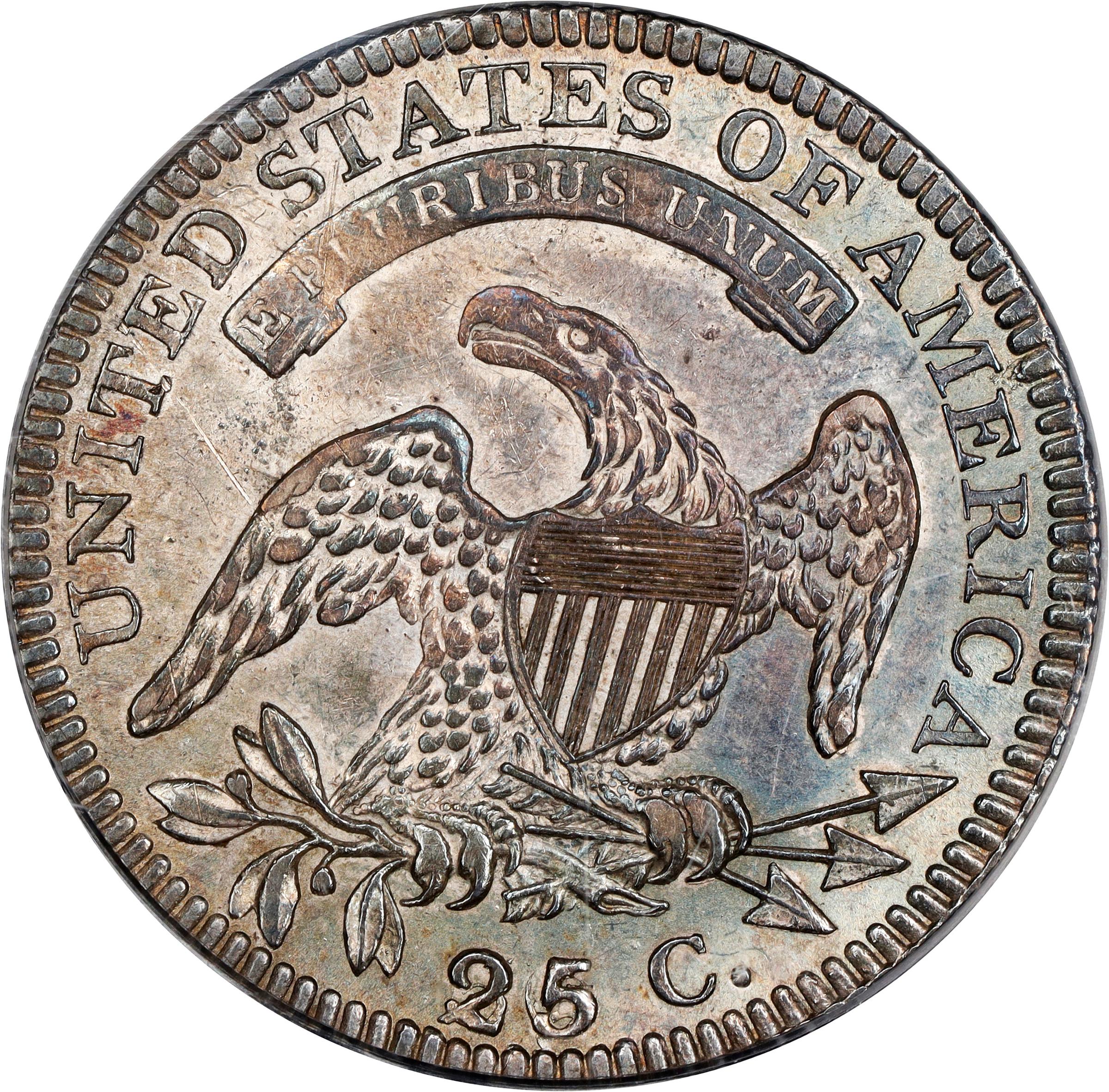 image for: 1828 Capped Bust Quarter. B-3. Rarity-4+. 25/50 C. AU-55 (PCGS). CAC.