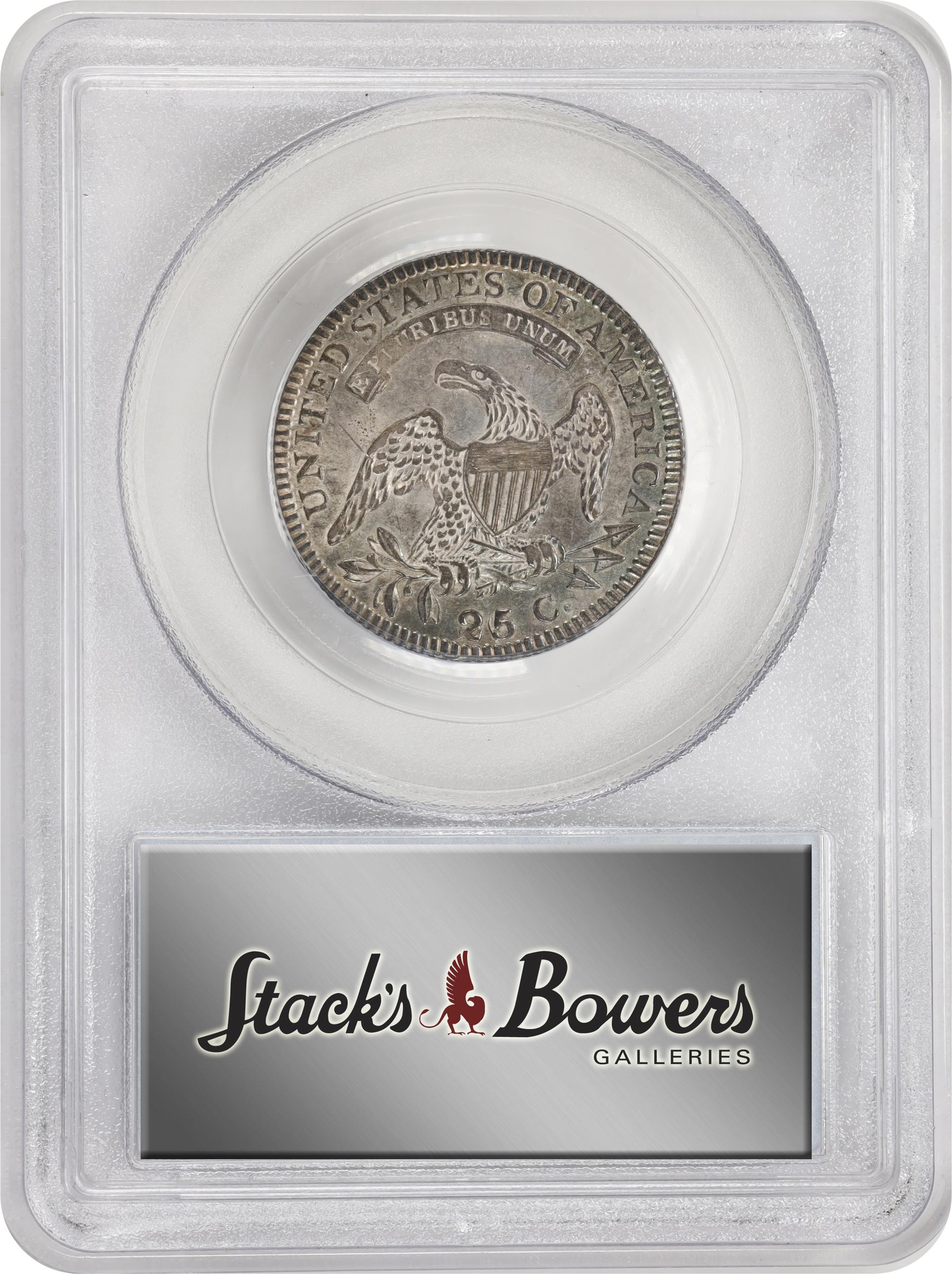 image for: 1828 Capped Bust Quarter. B-3. Rarity-4+. 25/50 C. AU-55 (PCGS). CAC.