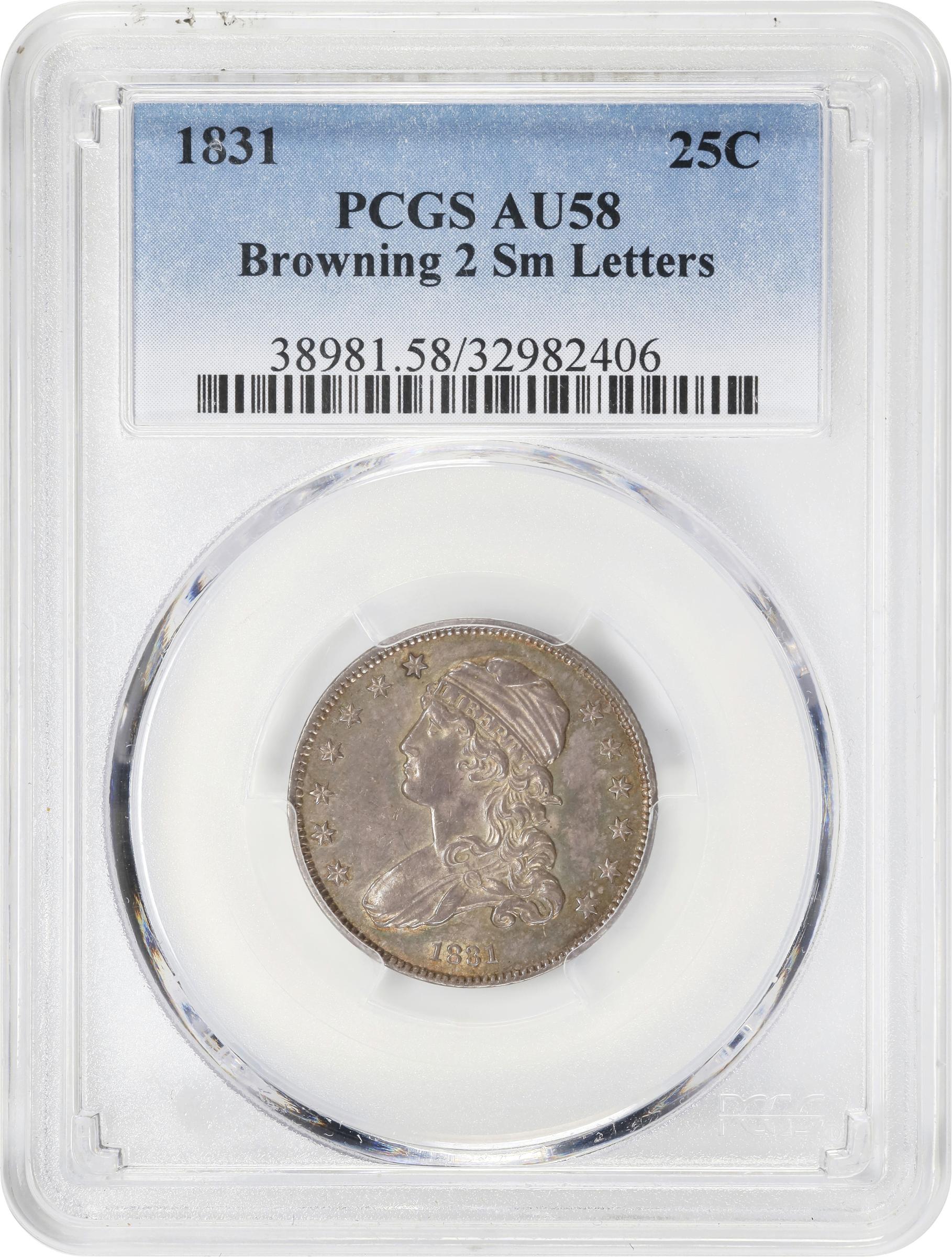 image for: 1831 Capped Bust Quarter. B-2. Rarity-2. Small Letters. AU-58 (PCGS).