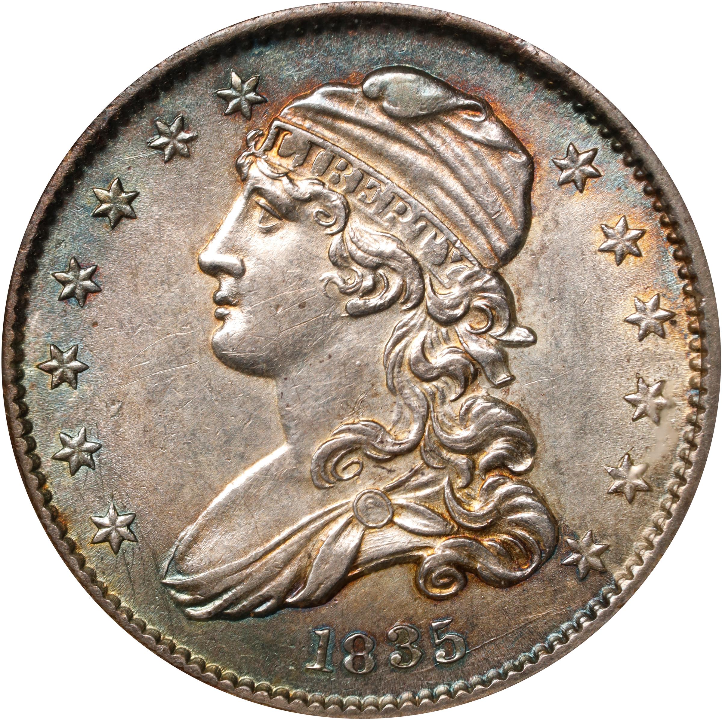 image for: 1835 Capped Bust Quarter. B-2. Rarity-2. AU-58 (NGC).