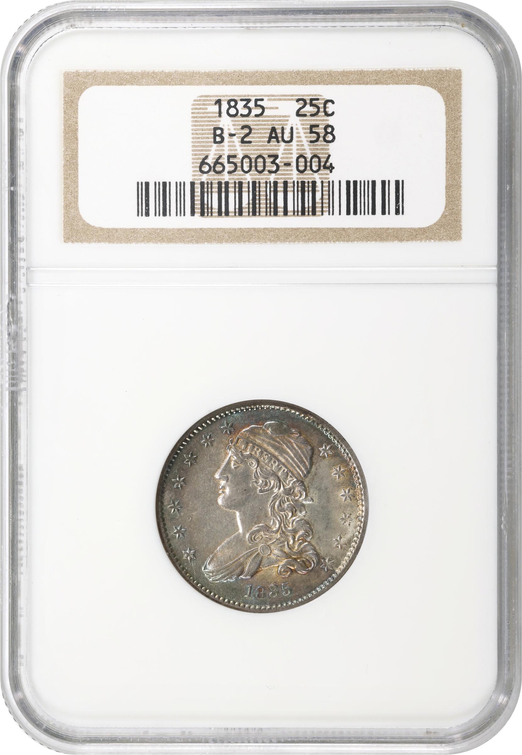 image for: 1835 Capped Bust Quarter. B-2. Rarity-2. AU-58 (NGC).