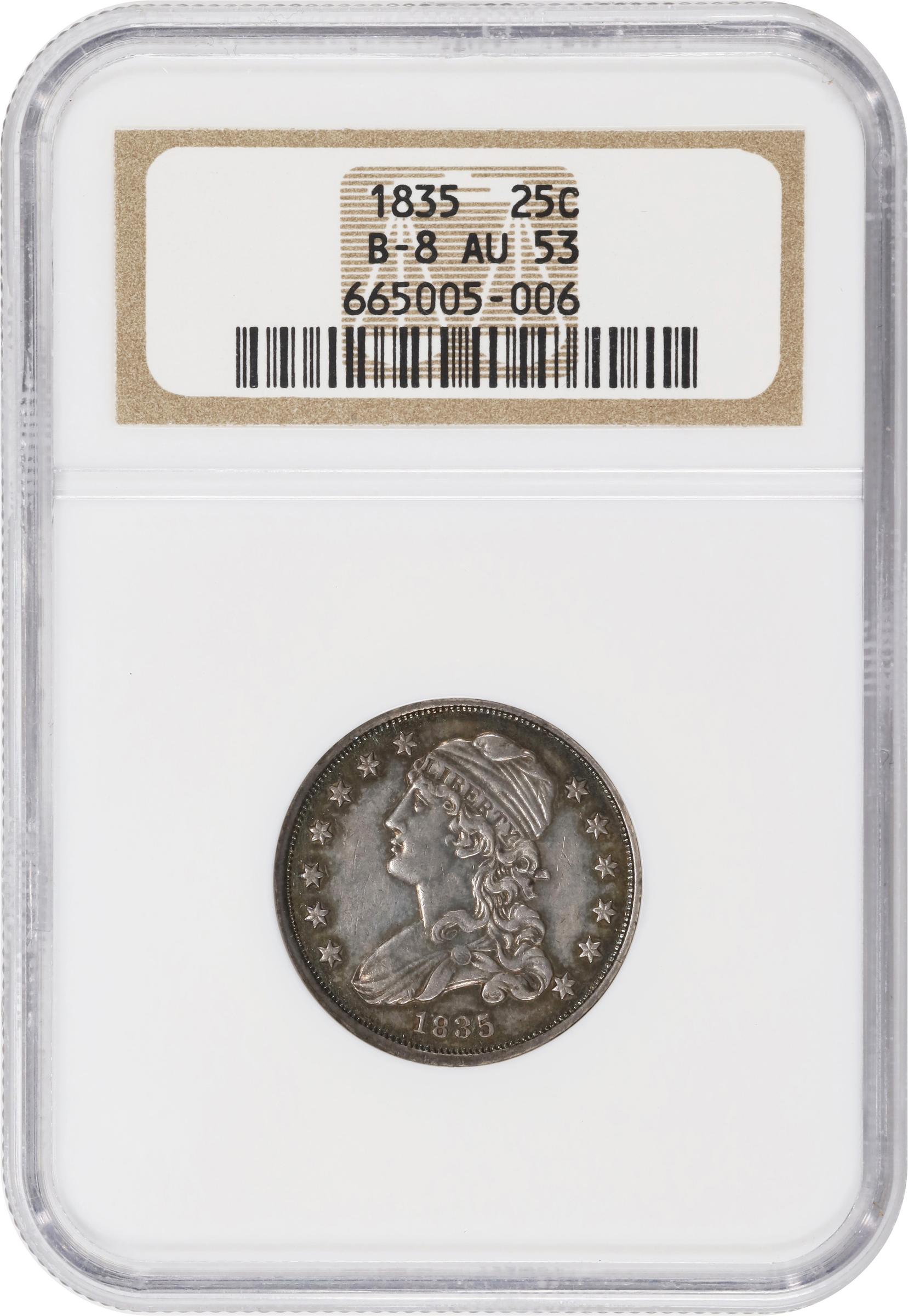 image for: 1835 Capped Bust Quarter. B-8. Rarity-4+. AU-53 (NGC).