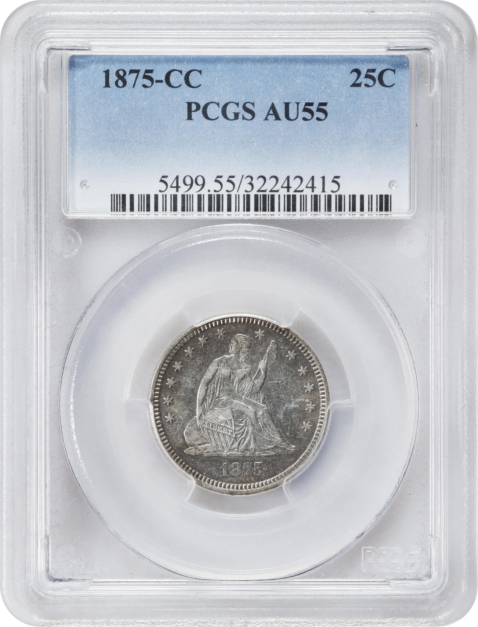 image for: 1875-CC Liberty Seated Quarter. Briggs 2-B. AU-55 (PCGS).