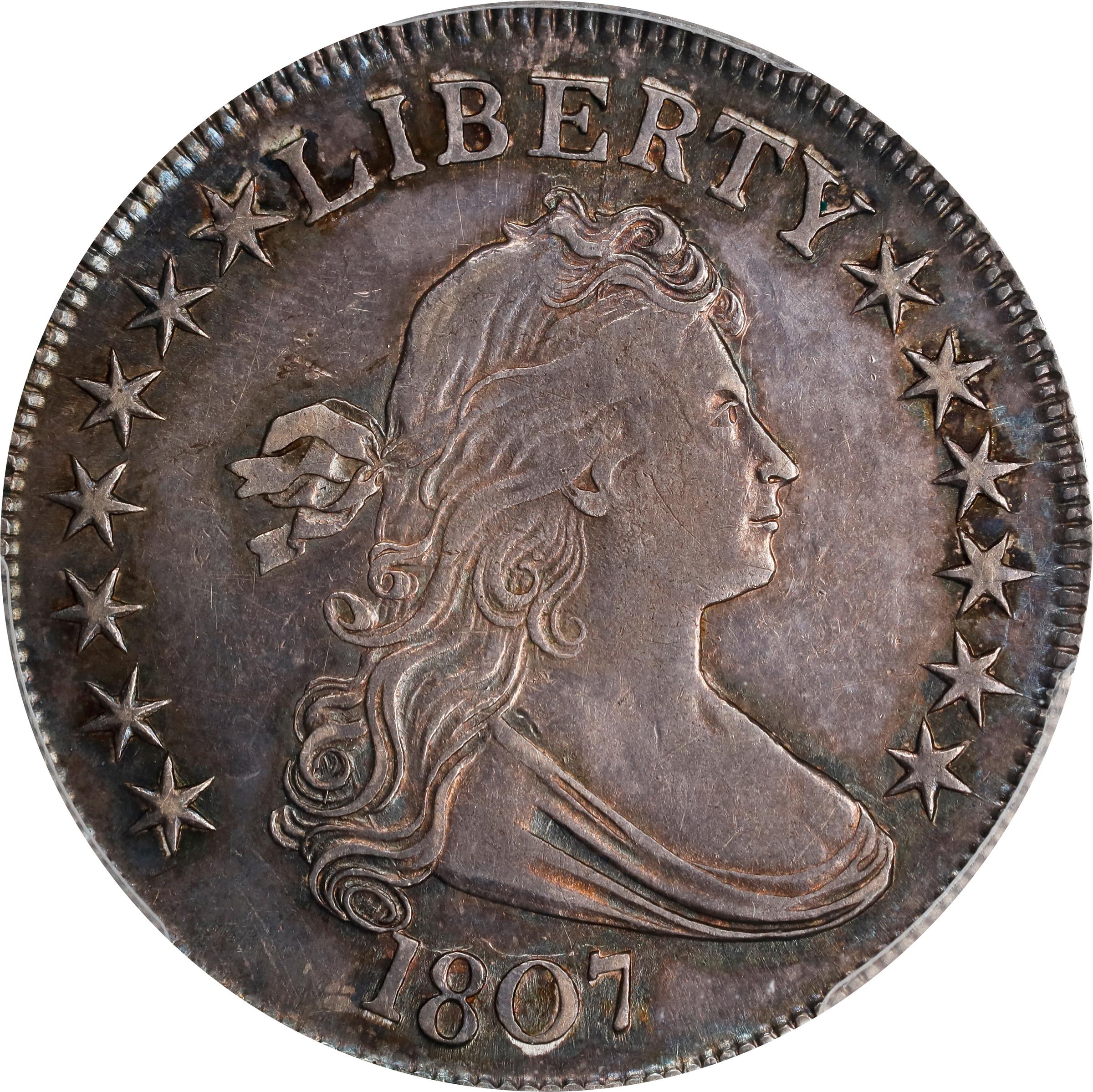 1807 Draped Bust Half Dollar. O-105, T-4. Rarity-1. AU-53 (PCGS).