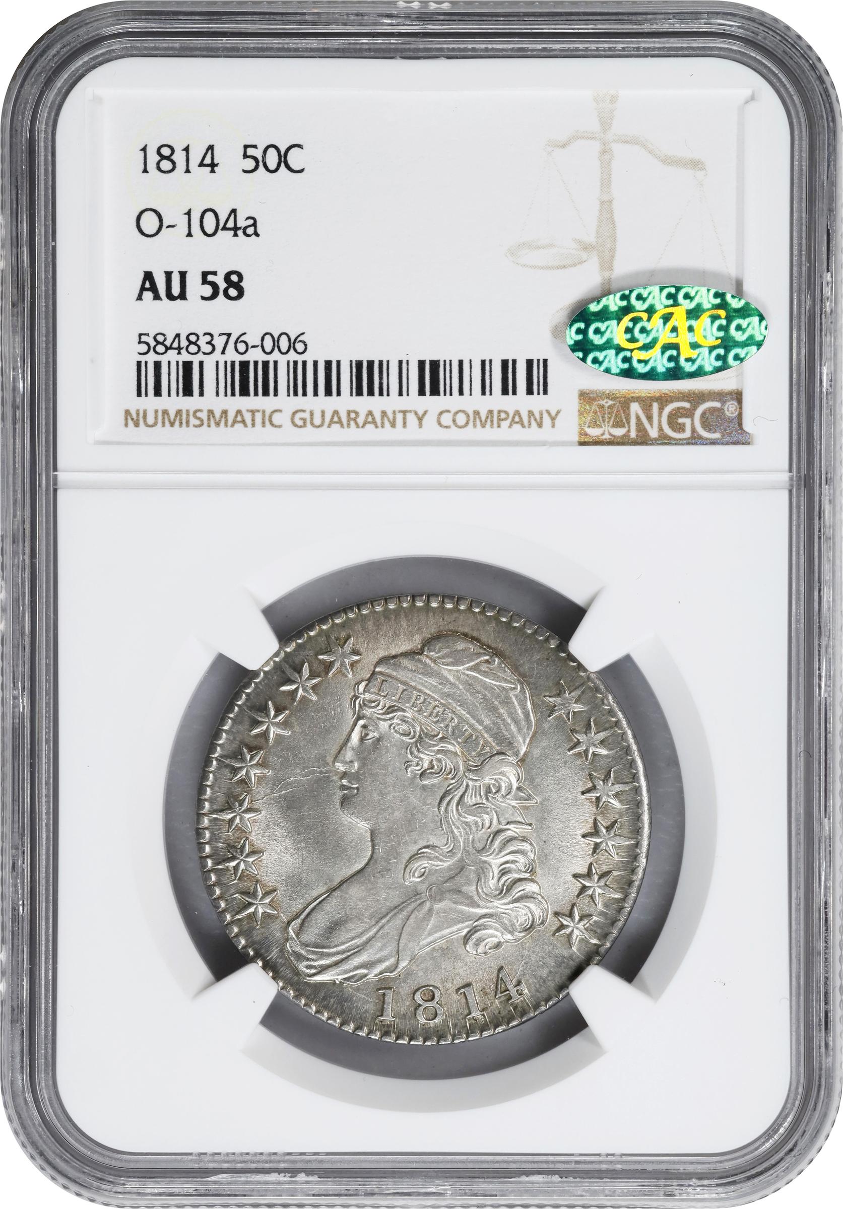 image for: 1814 Capped Bust Half Dollar. O-104a. Rarity-2. AU-58 (NGC). CAC.