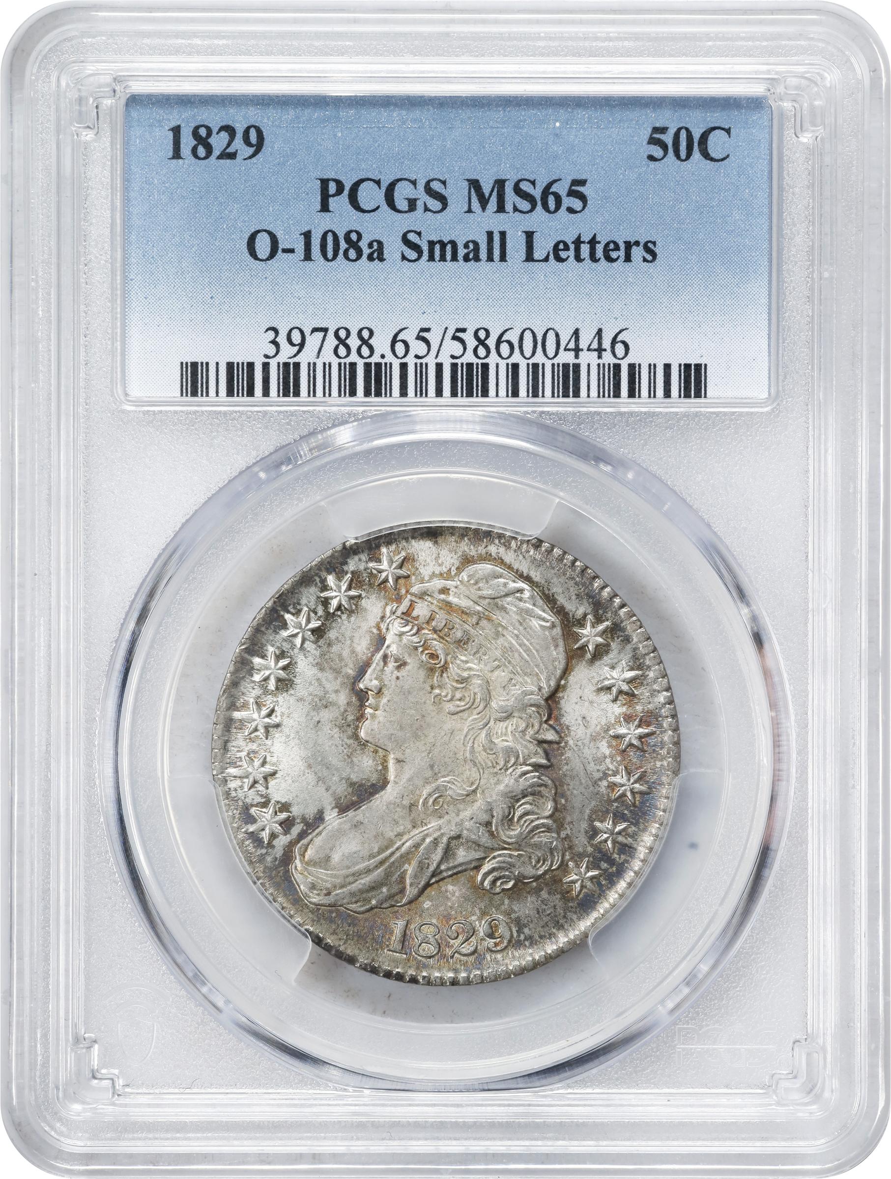 image for: 1829 Capped Bust Half Dollar. O-108a. Rarity-3. Small Letters. MS-65 (PCGS).