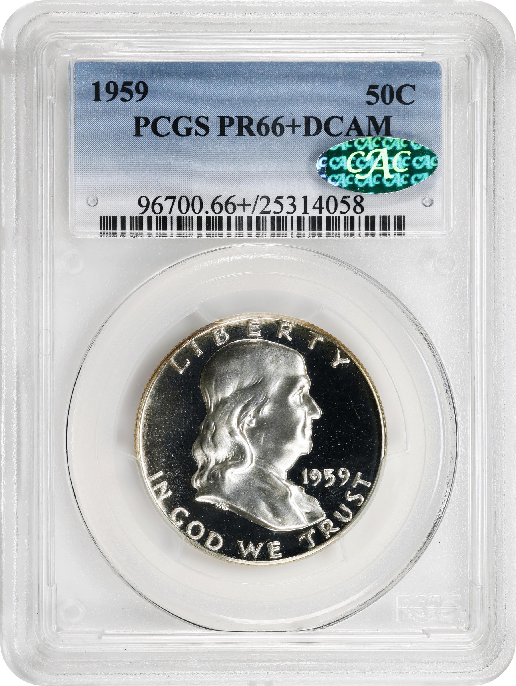image for: 1959 Franklin Half Dollar. Proof-66+ Deep Cameo (PCGS). CAC.