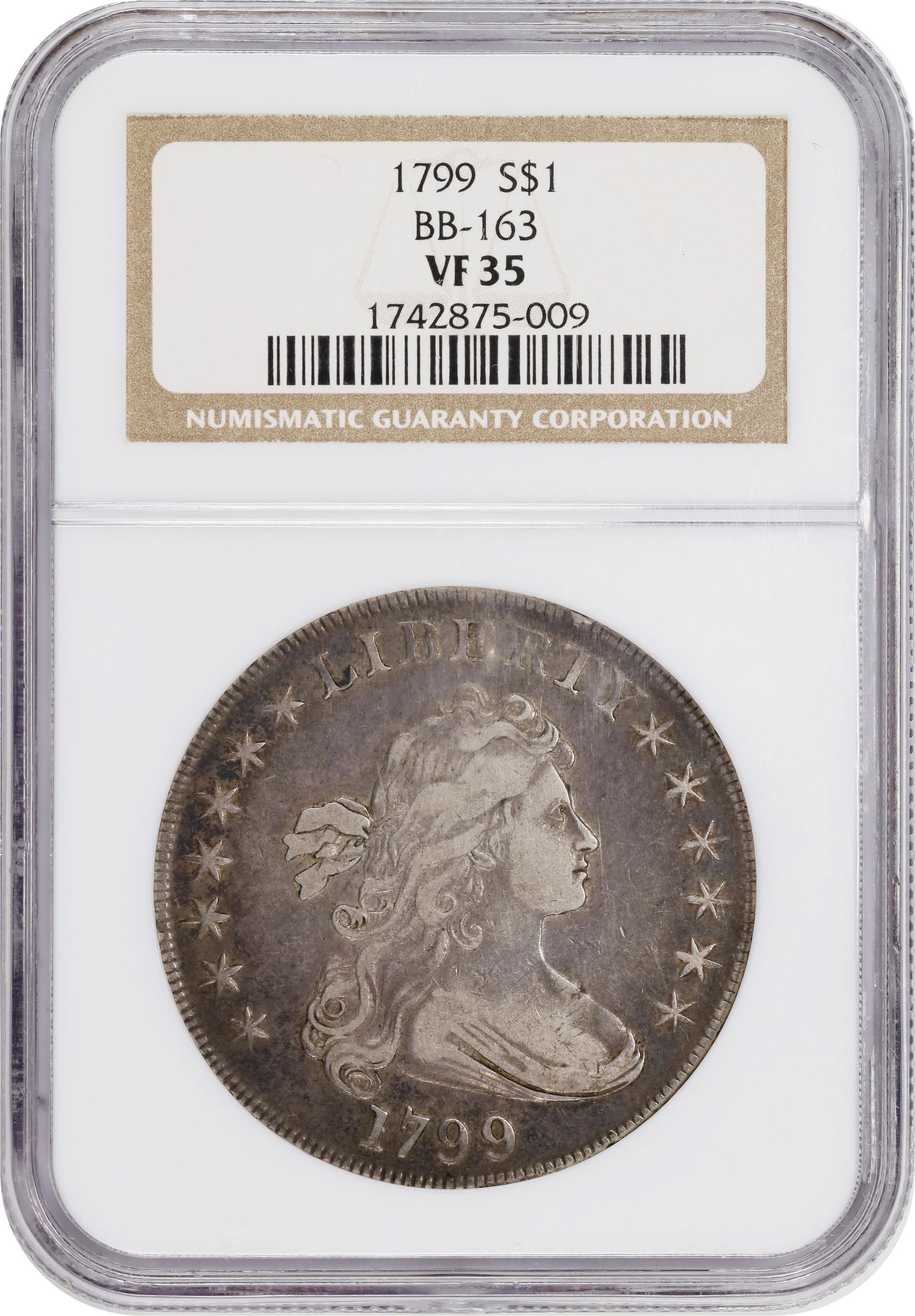 image for: 1799 Draped Bust Silver Dollar. BB-163, B-10. Rarity-2. VF-35 (NGC).
