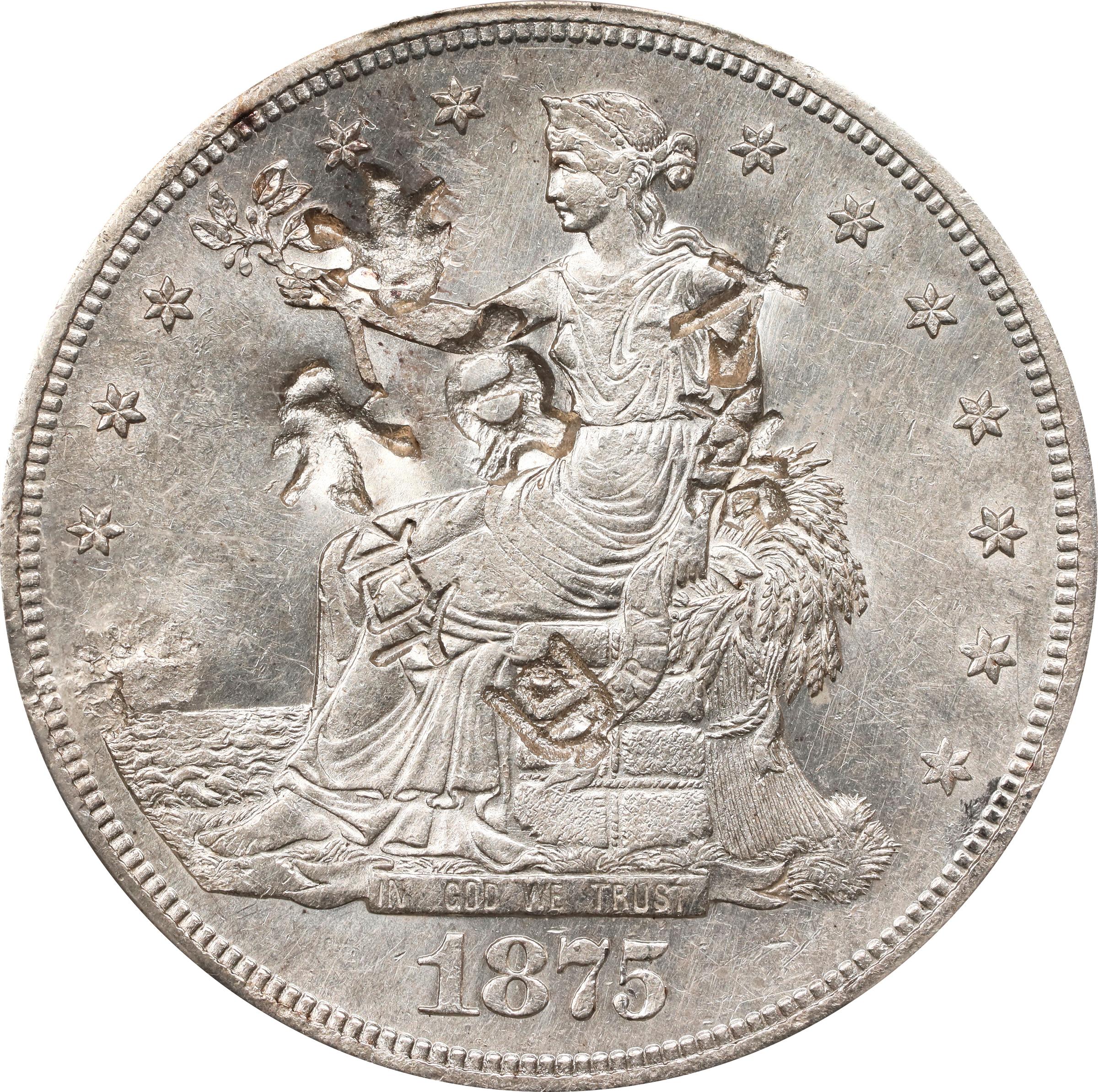 image for: 1875-S/CC Trade Dollar. Type I/I. FS-501. Chop Mark. AU-58 (PCGS).