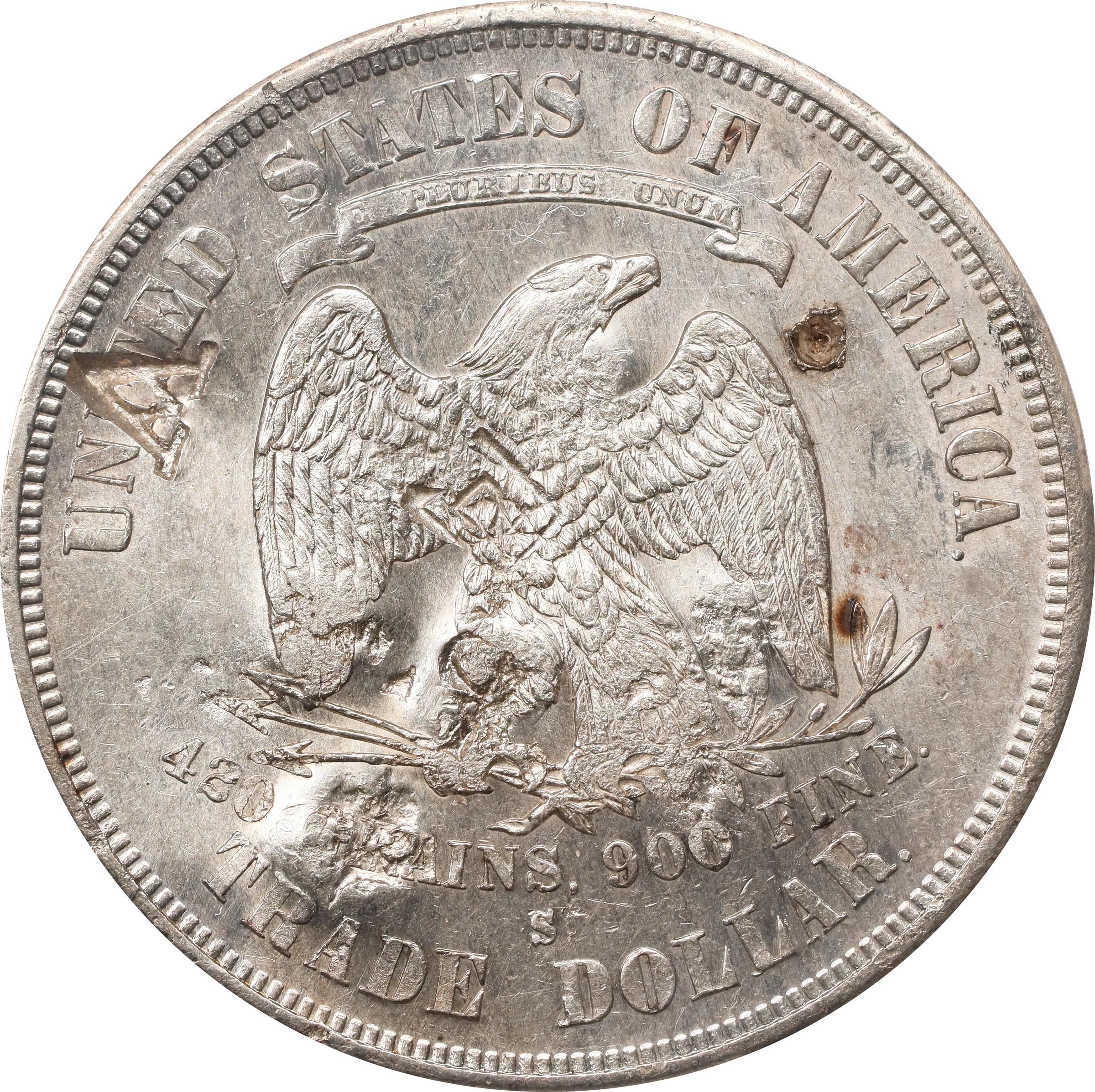 image for: 1875-S/CC Trade Dollar. Type I/I. FS-501. Chop Mark. AU-58 (PCGS).