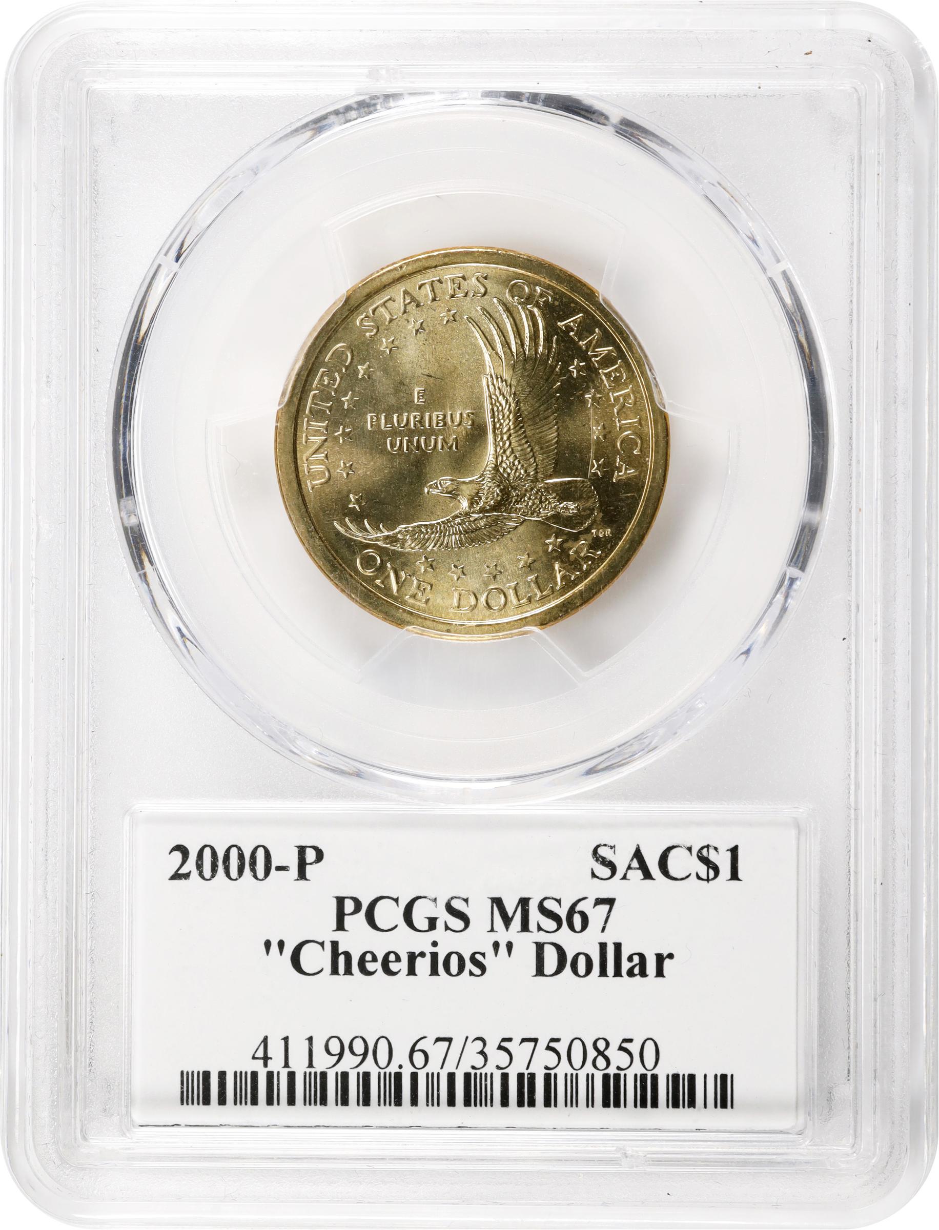 image for: 2000-P Sacagawea "Cheerios" Dollar. FS-902. Boldly Detailed Tail Feathers. MS-67 (PCGS). Sculptor-Engraver of the U.S. Mint, Ret. Thomas D. Rogers, Sr. Signature.