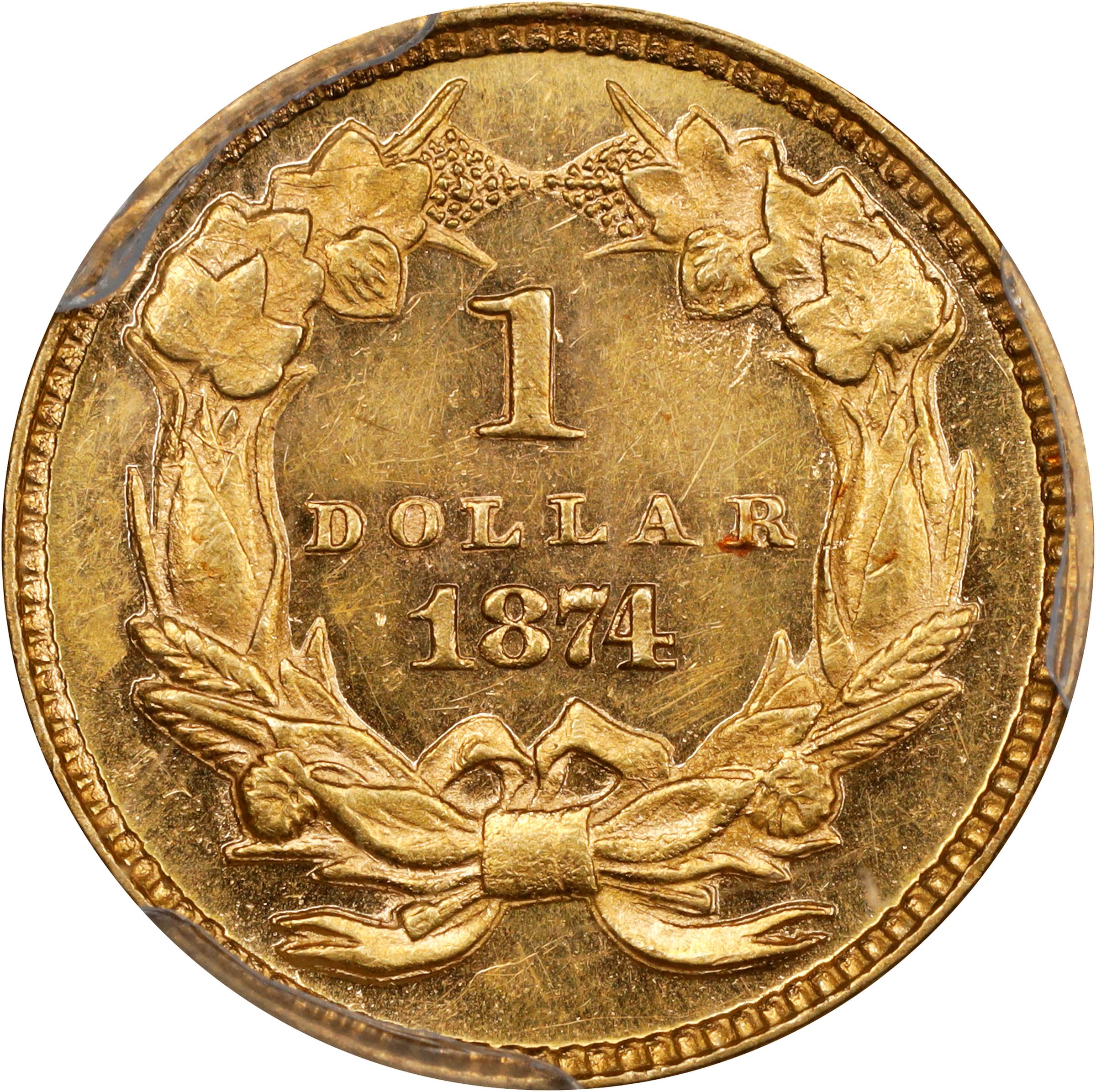 image for: 1874 Gold Dollar. MS-62 PL (PCGS).