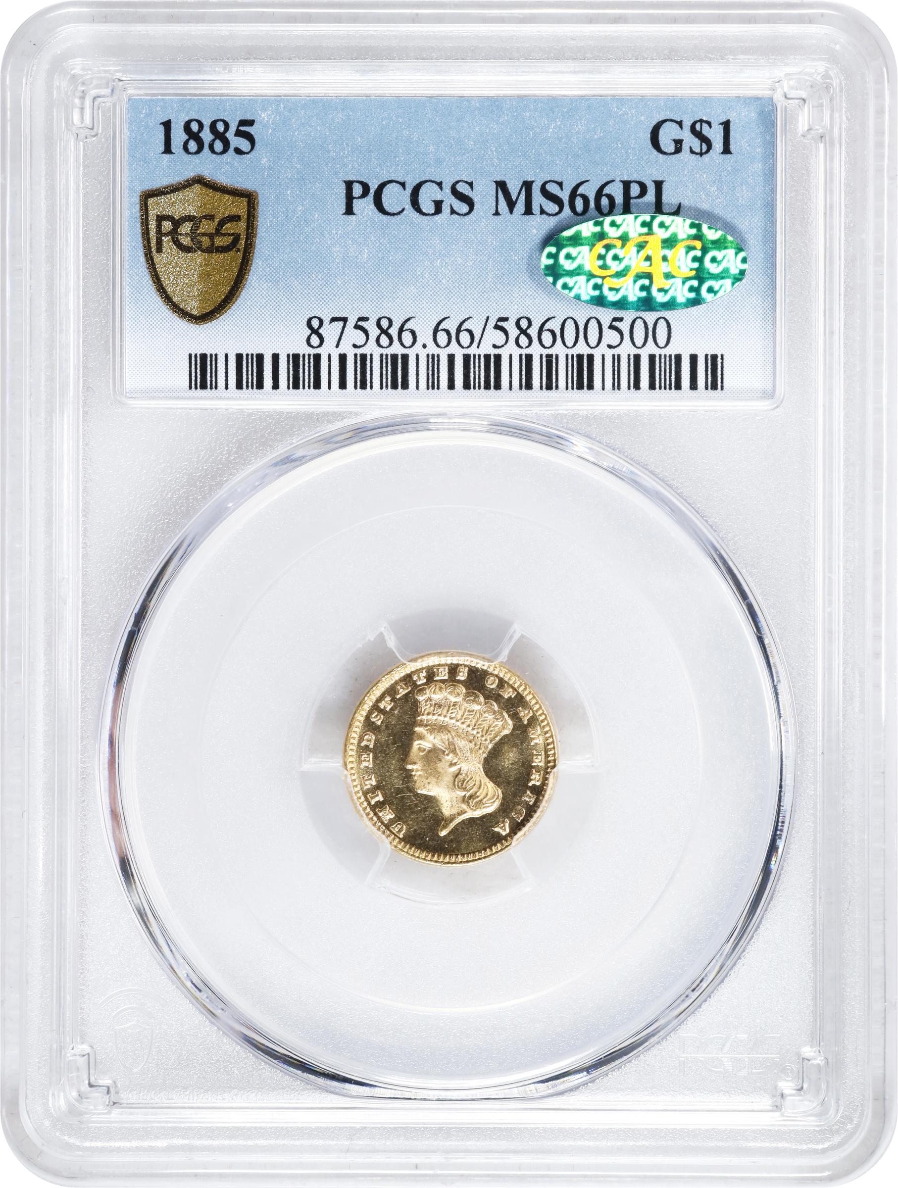 image for: 1885 Gold Dollar. MS-66 PL (PCGS). CAC.