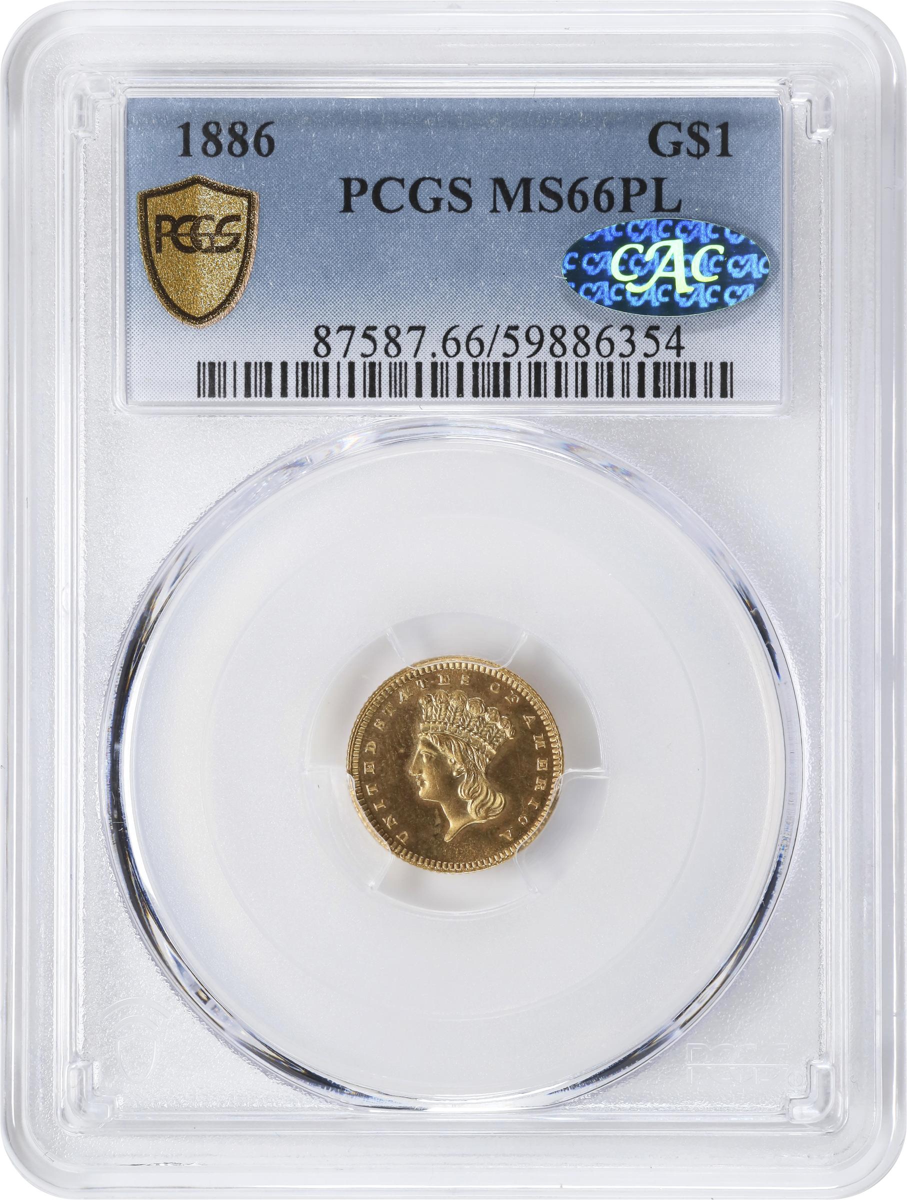 image for: 1886 Gold Dollar. MS-66 PL (PCGS). CAC.