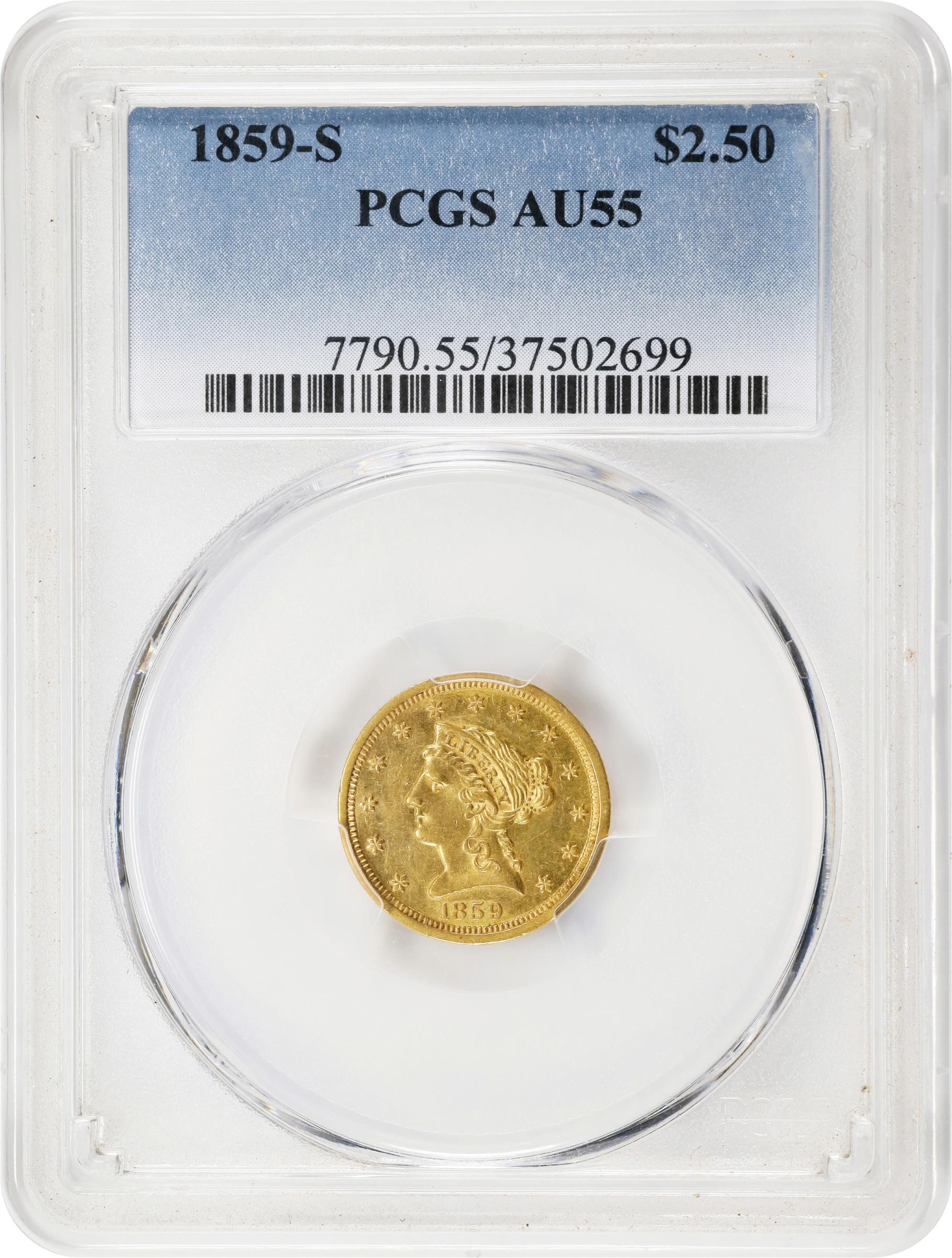 image for: 1859-S Liberty Head Quarter Eagle. AU-55 (PCGS).