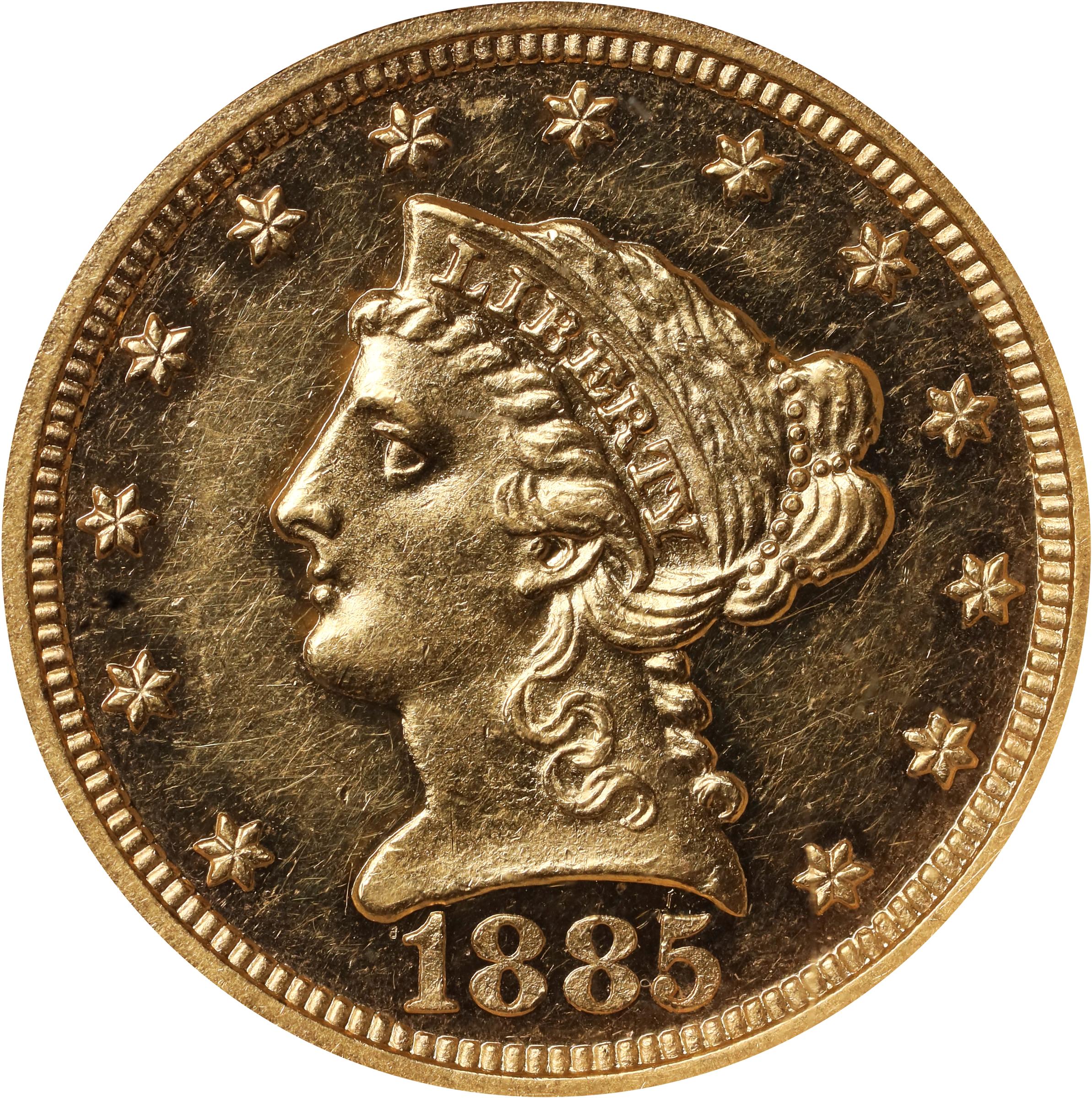 image for: 1885 Liberty Head Quarter Eagle. JD-1. Rarity-5. Proof-61 Cameo (NGC).