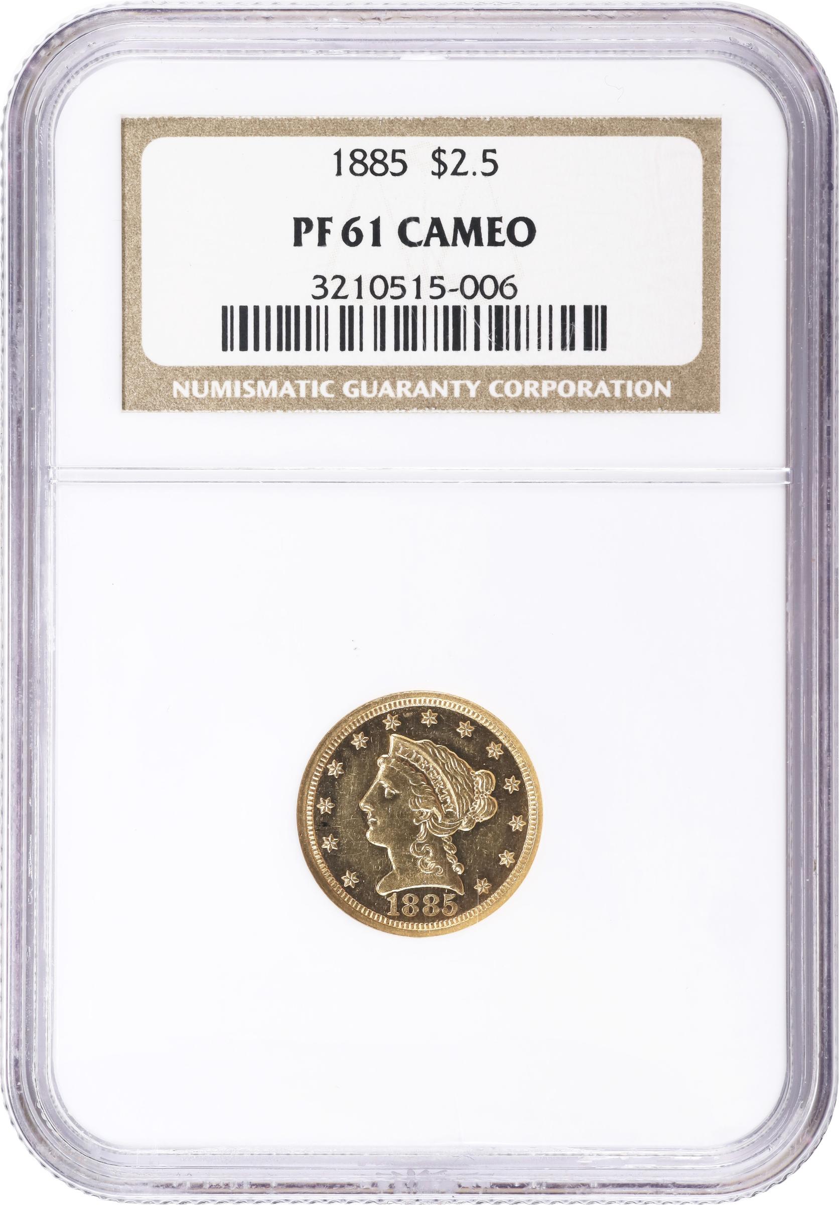 image for: 1885 Liberty Head Quarter Eagle. JD-1. Rarity-5. Proof-61 Cameo (NGC).