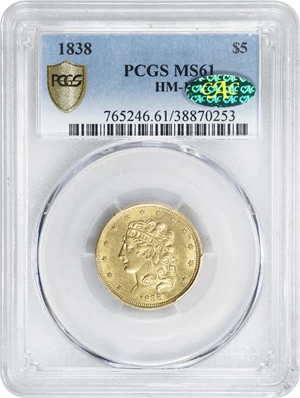 image for: 1838 Classic Head Half Eagle. HM-1. Rarity-3. MS-61 (PCGS). CAC.