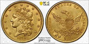 image for: 1838 Classic Head Half Eagle. HM-1. Rarity-3. MS-61 (PCGS). CAC.