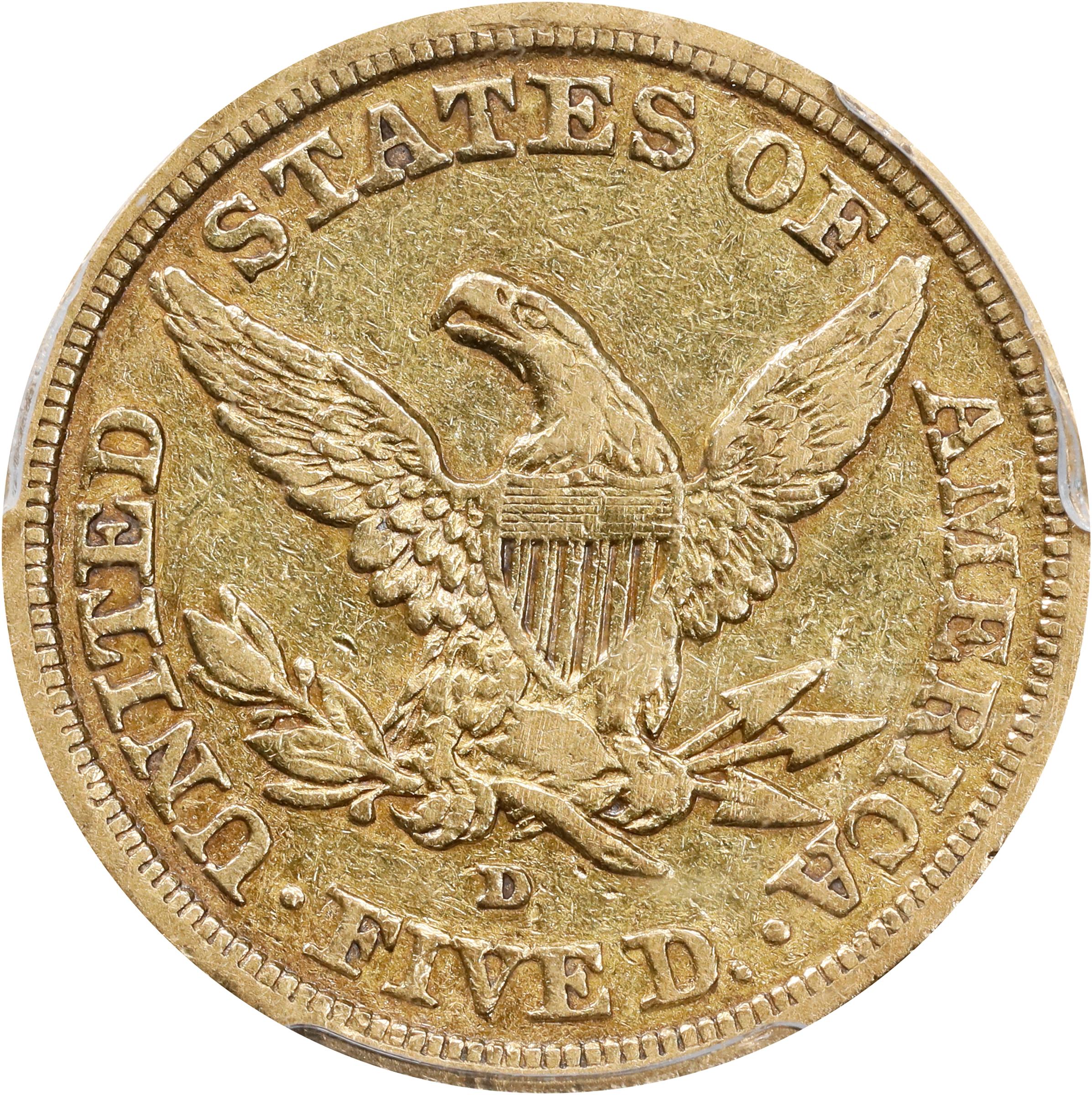 image for: 1843-D Liberty Head Half Eagle. Winter 9-F. Small D. EF-40 (PCGS).