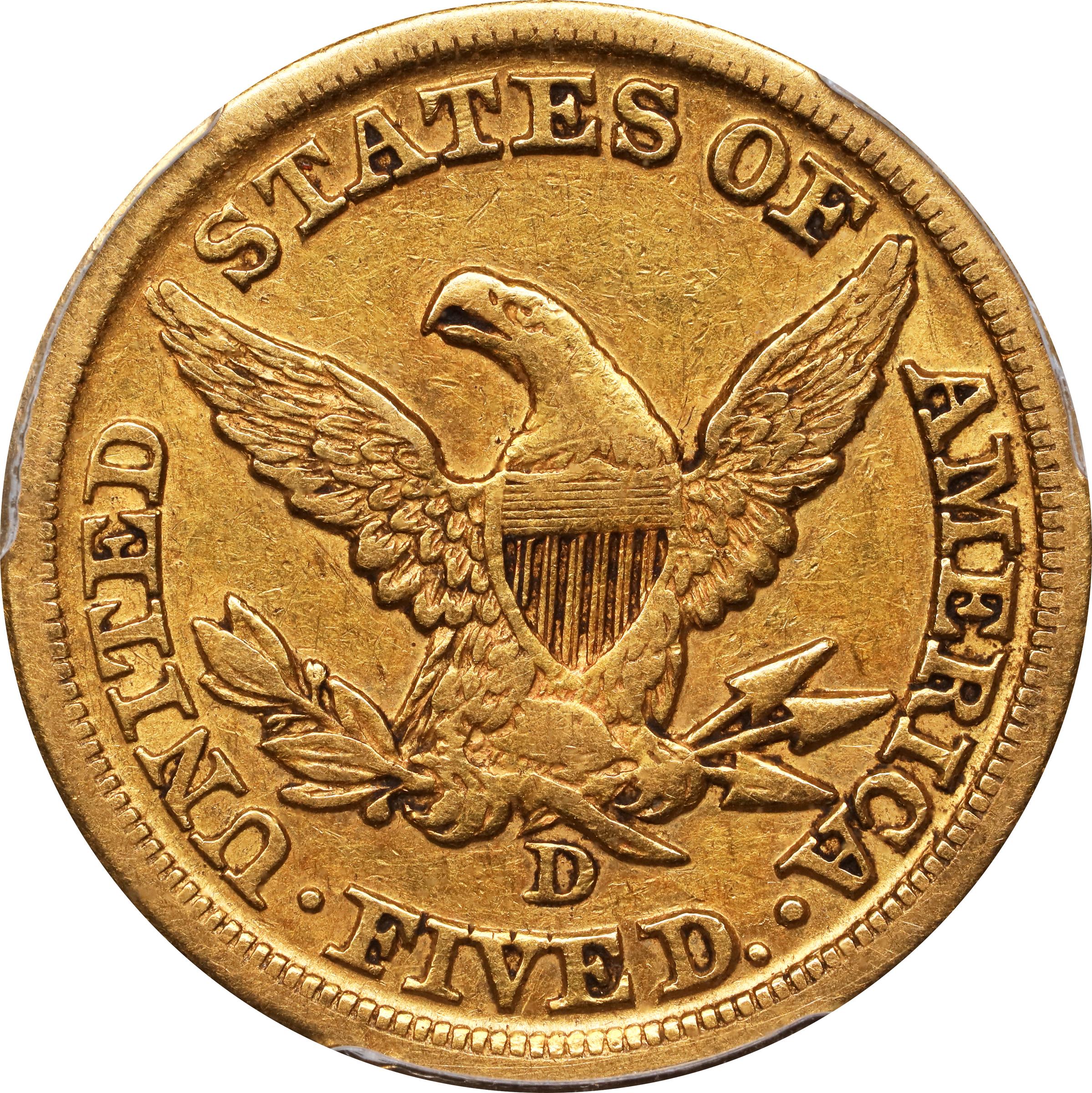 image for: 1859-D Liberty Head Half Eagle. Winter 45-EE. Large D. EF-40 (PCGS).