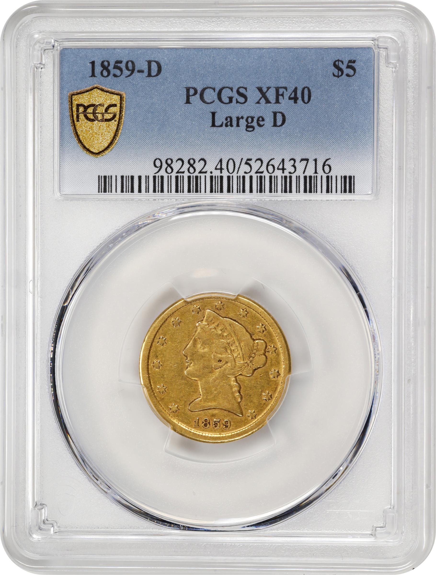 image for: 1859-D Liberty Head Half Eagle. Winter 45-EE. Large D. EF-40 (PCGS).