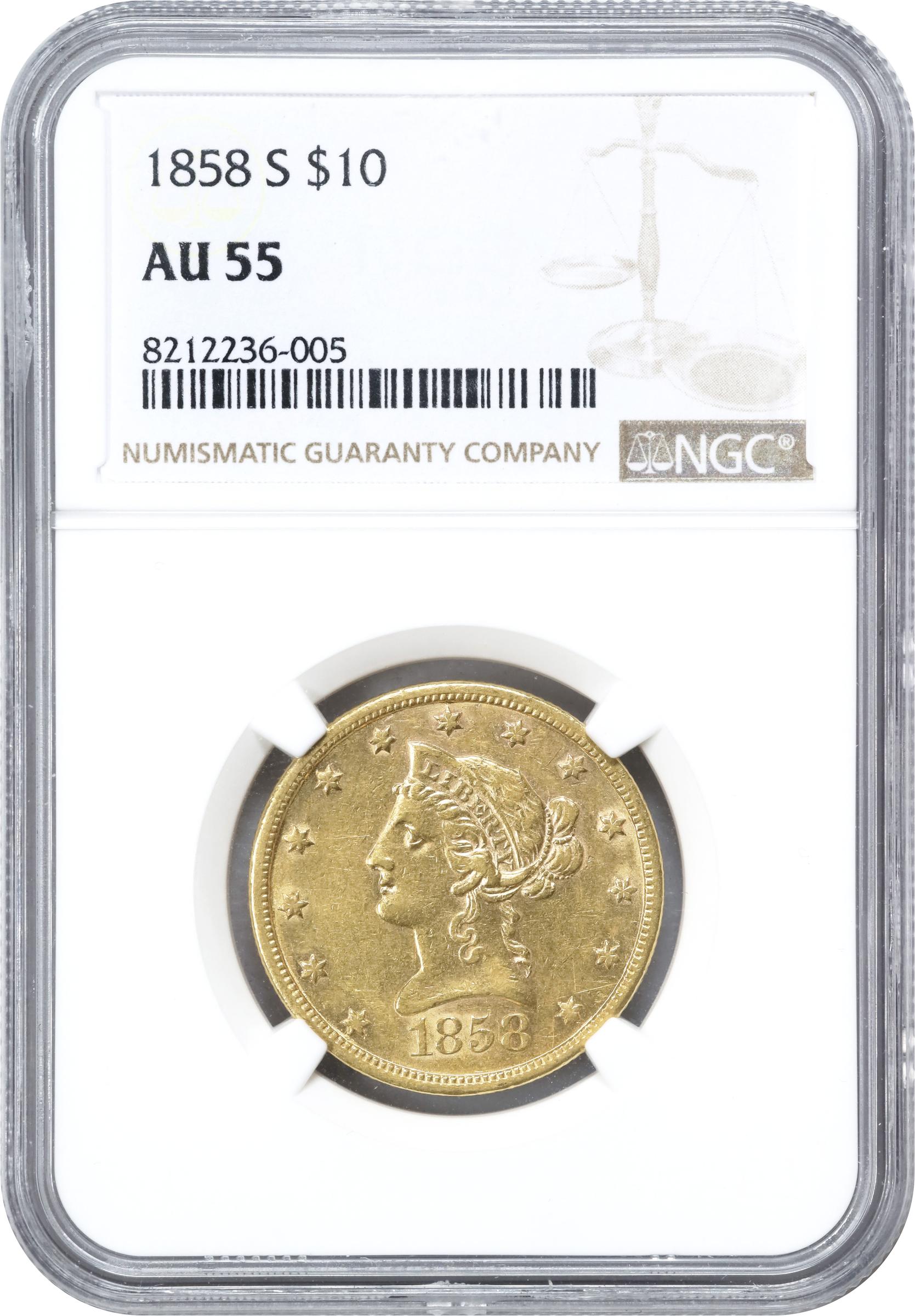 image for: 1858-S Liberty Head Eagle. AU-55 (NGC).