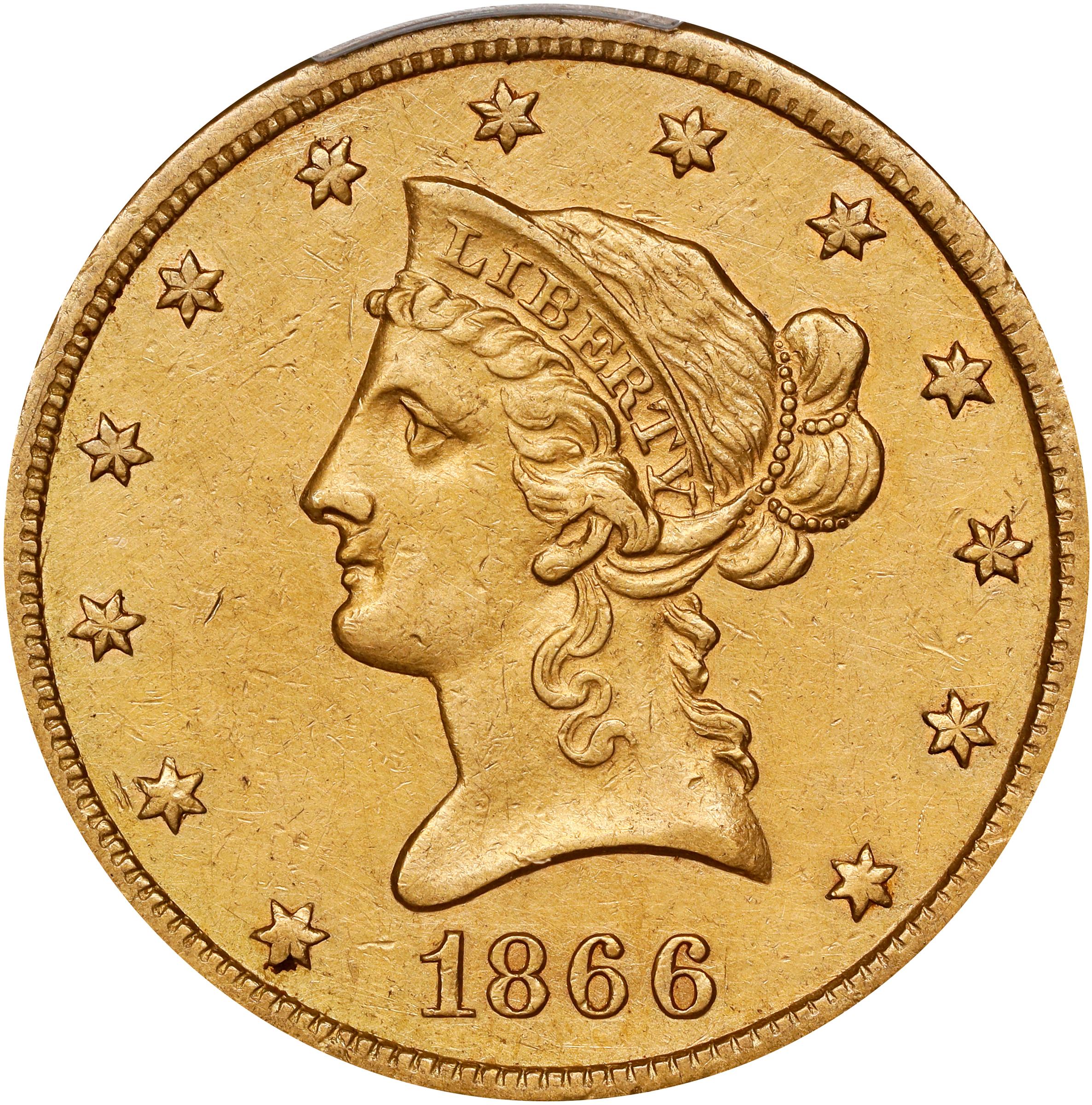 image for: 1866-S Liberty Head Eagle. No Motto. AU Details--Harshly Cleaned (PCGS).