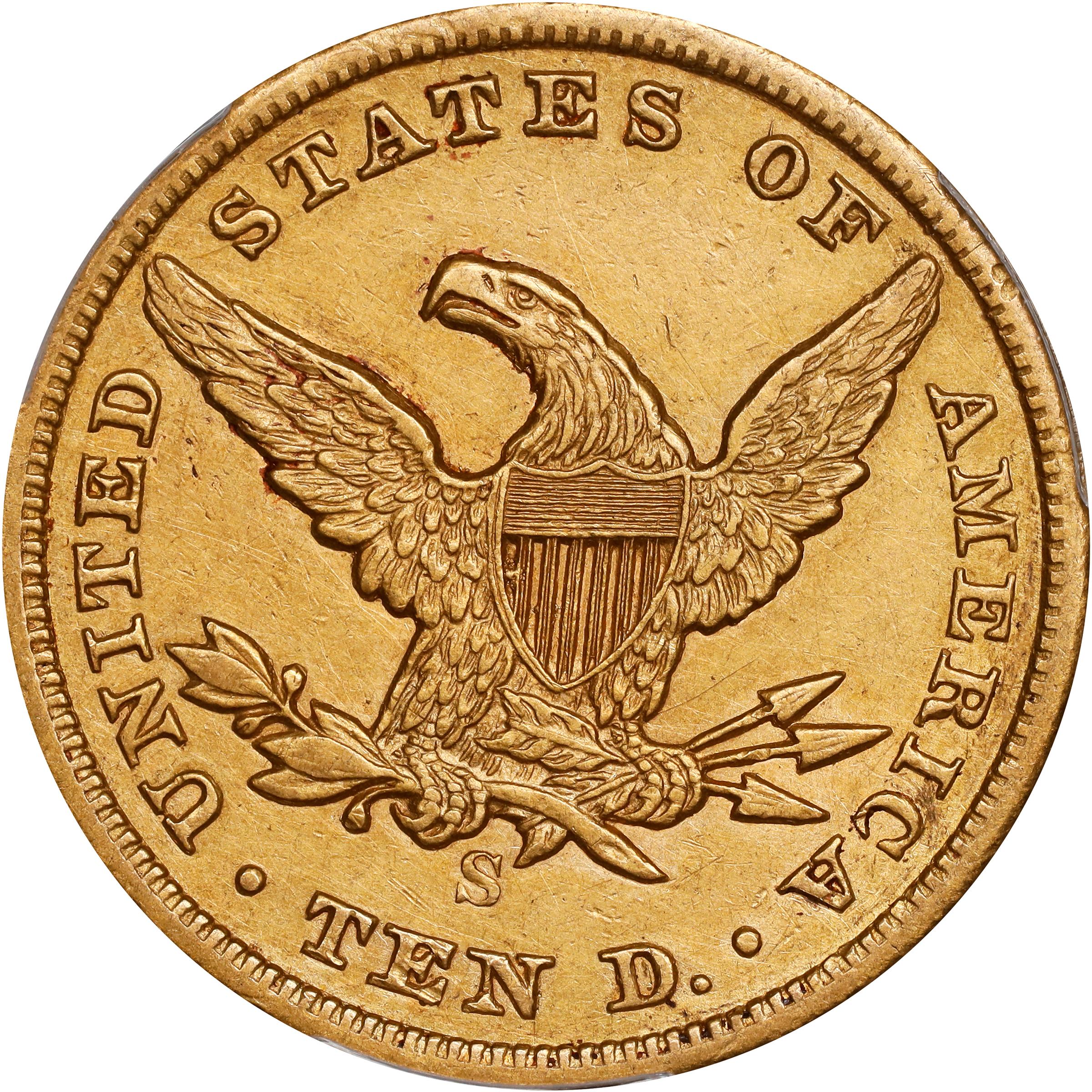 image for: 1866-S Liberty Head Eagle. No Motto. AU Details--Harshly Cleaned (PCGS).
