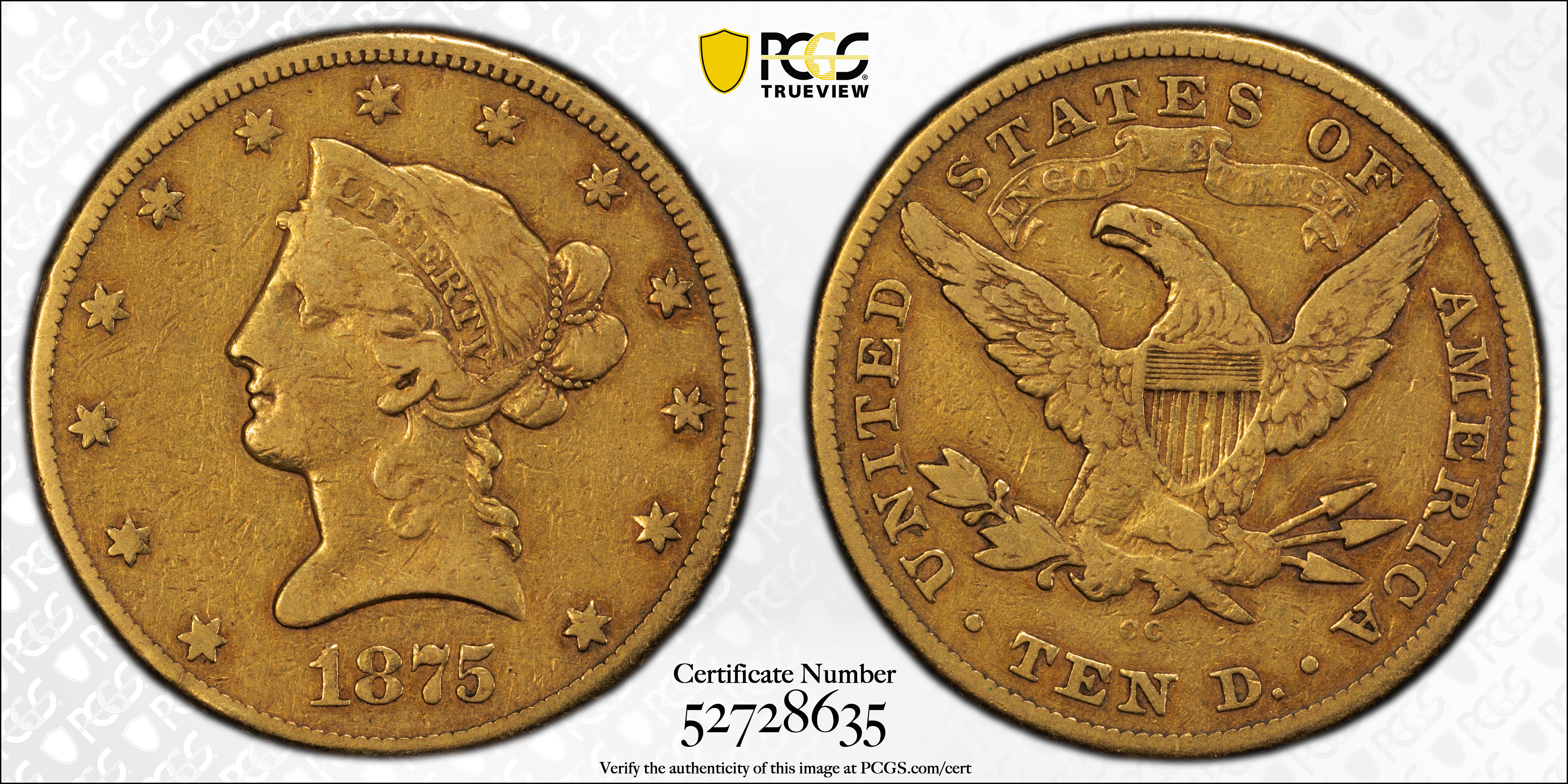 image for: 1875-CC Liberty Head Eagle. VF-20 (PCGS).
