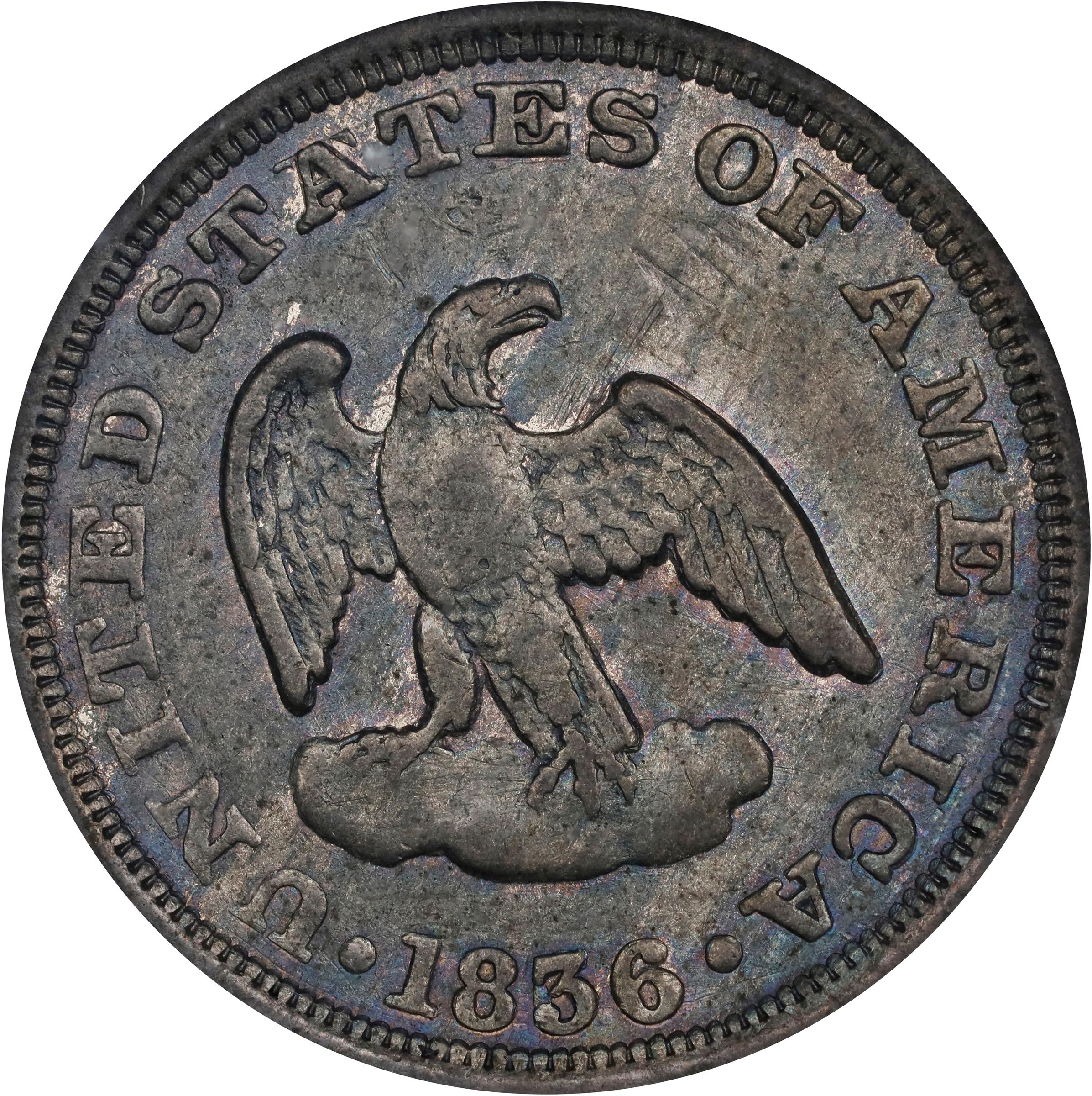 image for: 1836 Pattern Two Cents. Judd-53, Pollock-54. Rarity-6-. Billon. Reeded Edge. AU-58 (NGC).