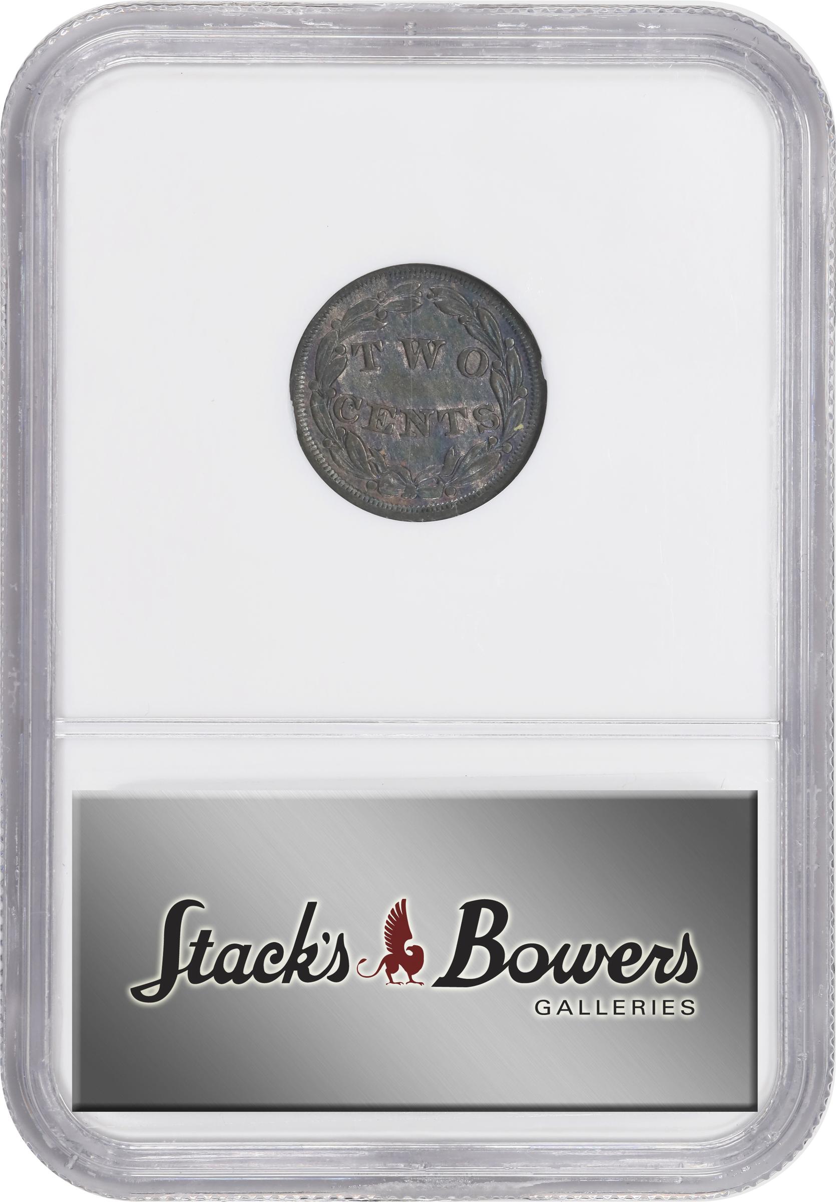 image for: 1836 Pattern Two Cents. Judd-53, Pollock-54. Rarity-6-. Billon. Reeded Edge. AU-58 (NGC).