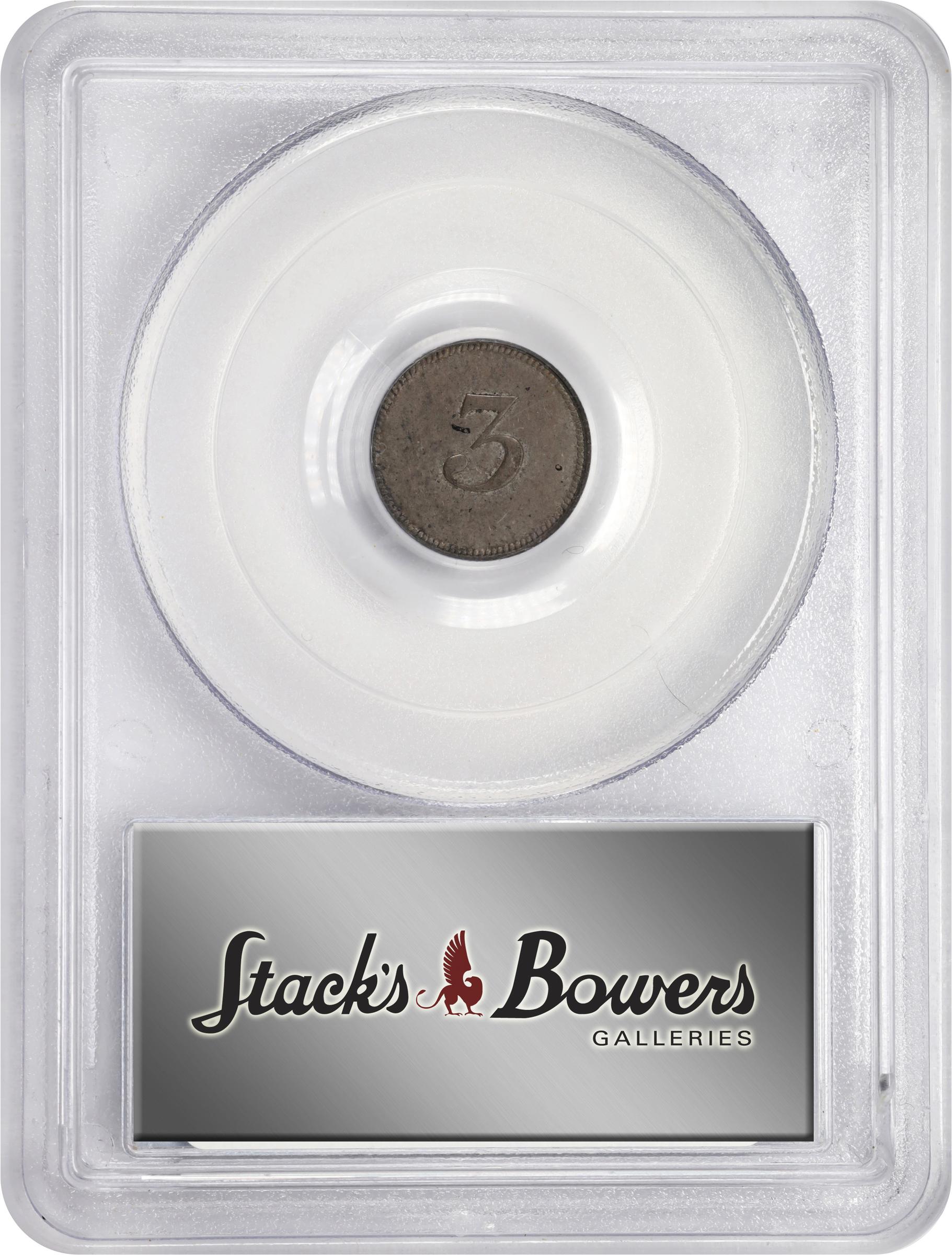 image for: 1849 Pattern Liberty Seated Trime. Judd-111 Original, Pollock-125. Rarity-7-. Silver-Copper Alloy. Reeded Edge. Proof-60 (PCGS). CAC.