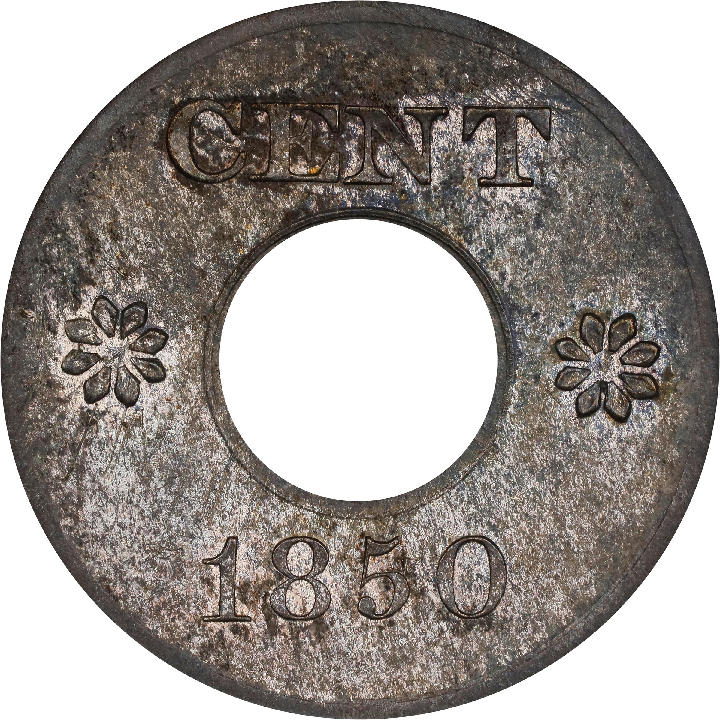 image for: 1850 Pattern Annular, or Ring-Form Cent. Judd-119, Pollock-134. Rarity-6-. Billon. Plain Edge. MS-63 (NGC).