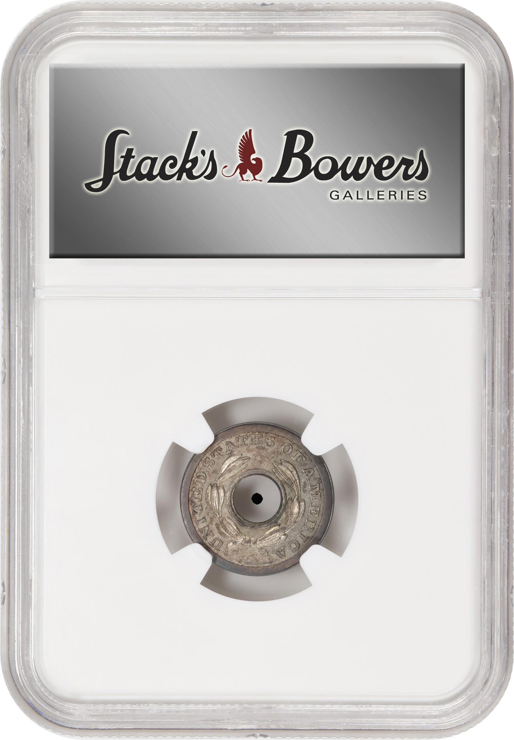 image for: Undated (1851) Pattern Annular, or Ring-Form Cent. Judd-127, Pollock-149. Rarity-6-. Billon. Plain Edge. MS-65 (NGC). CAC.