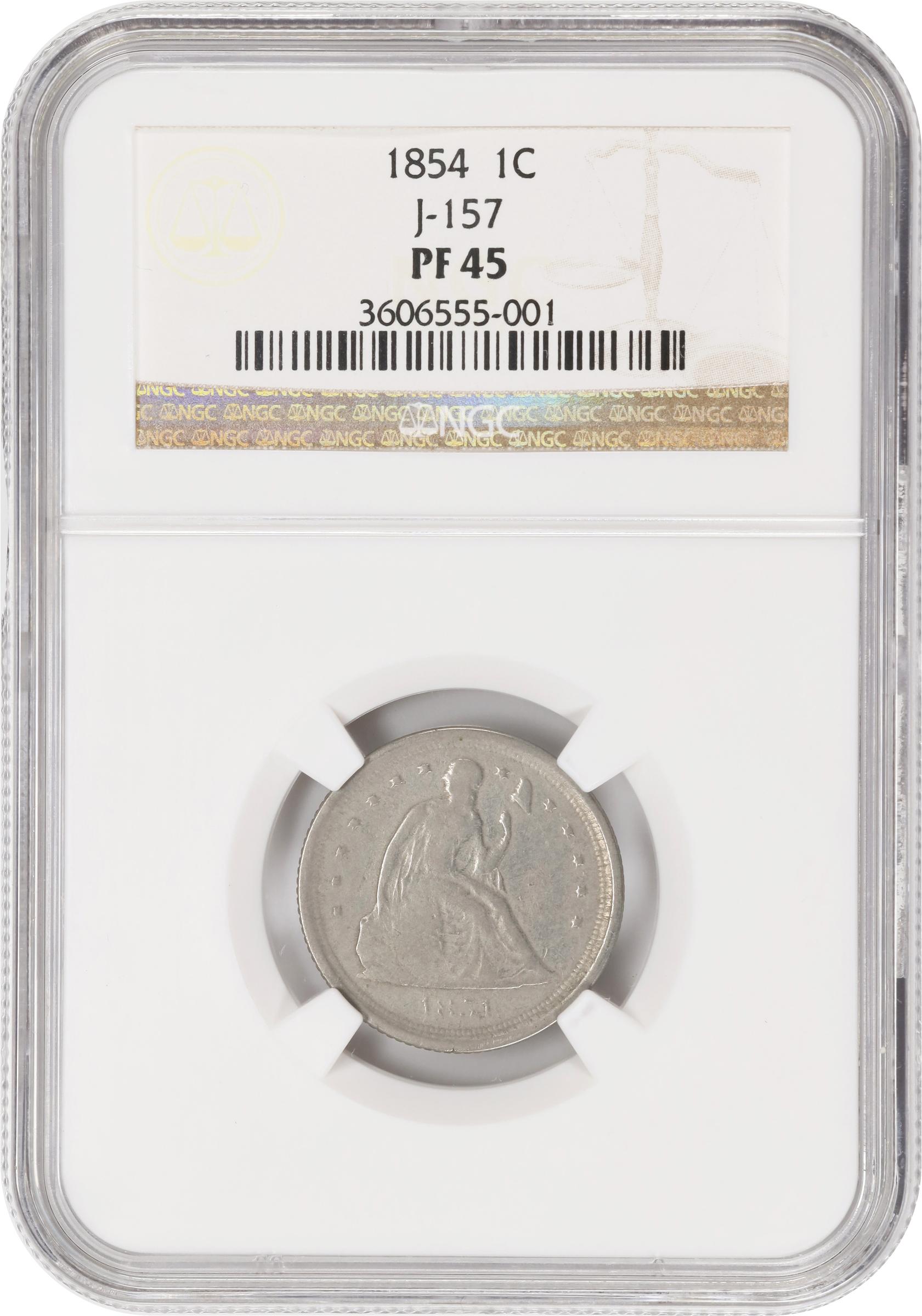 image for: 1854 Pattern Cent. Judd-157, Pollock-185. Rarity-7+. German Silver. Reeded Edge. Proof-45 (NGC).