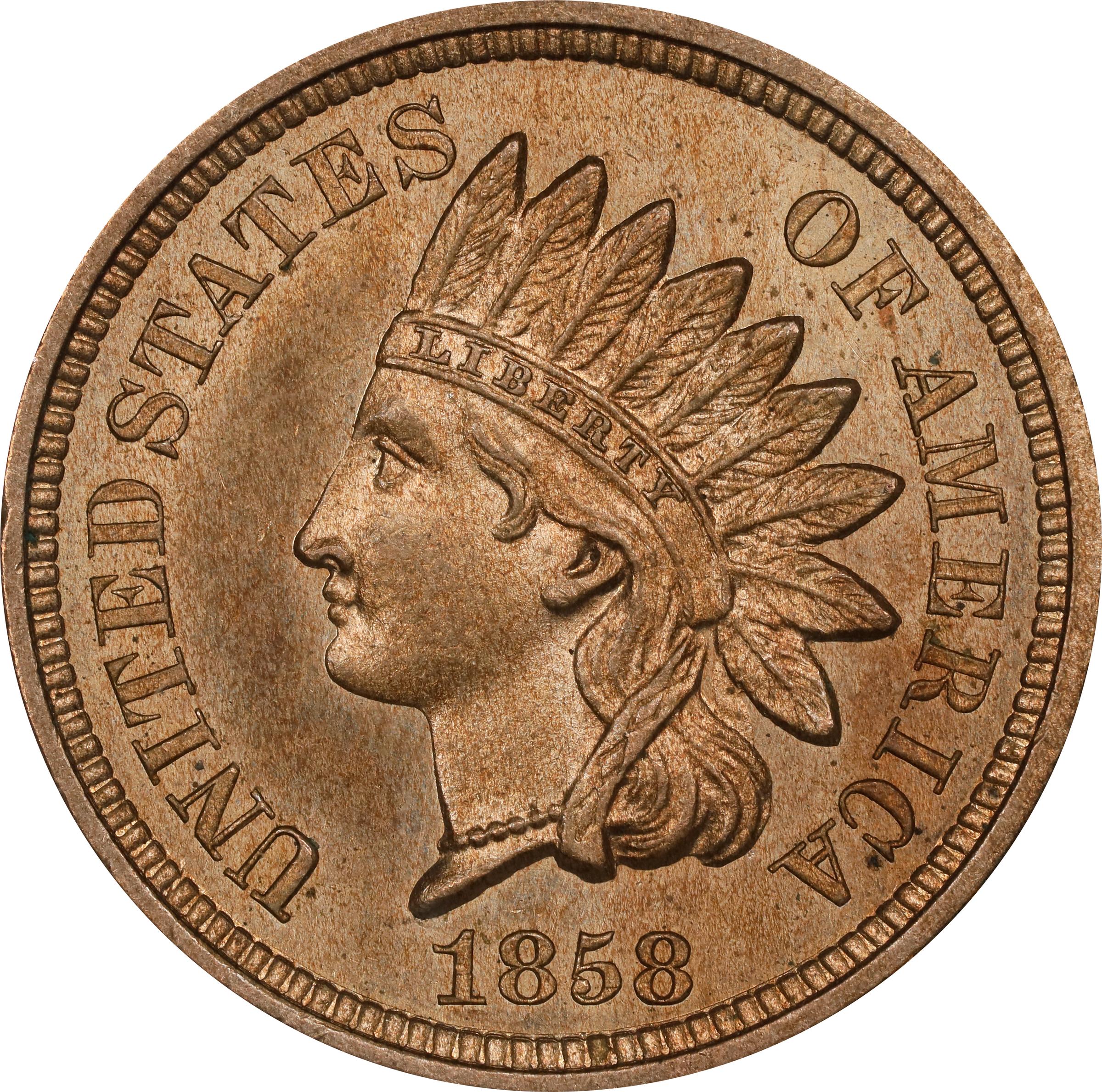 image for: 1858 Pattern Indian Cent. Judd-211, Pollock-262, Snow-PT26a, Snow Die Pair II. Rarity-4. Copper-Nickel. Plain Edge. Proof-66 (NGC).