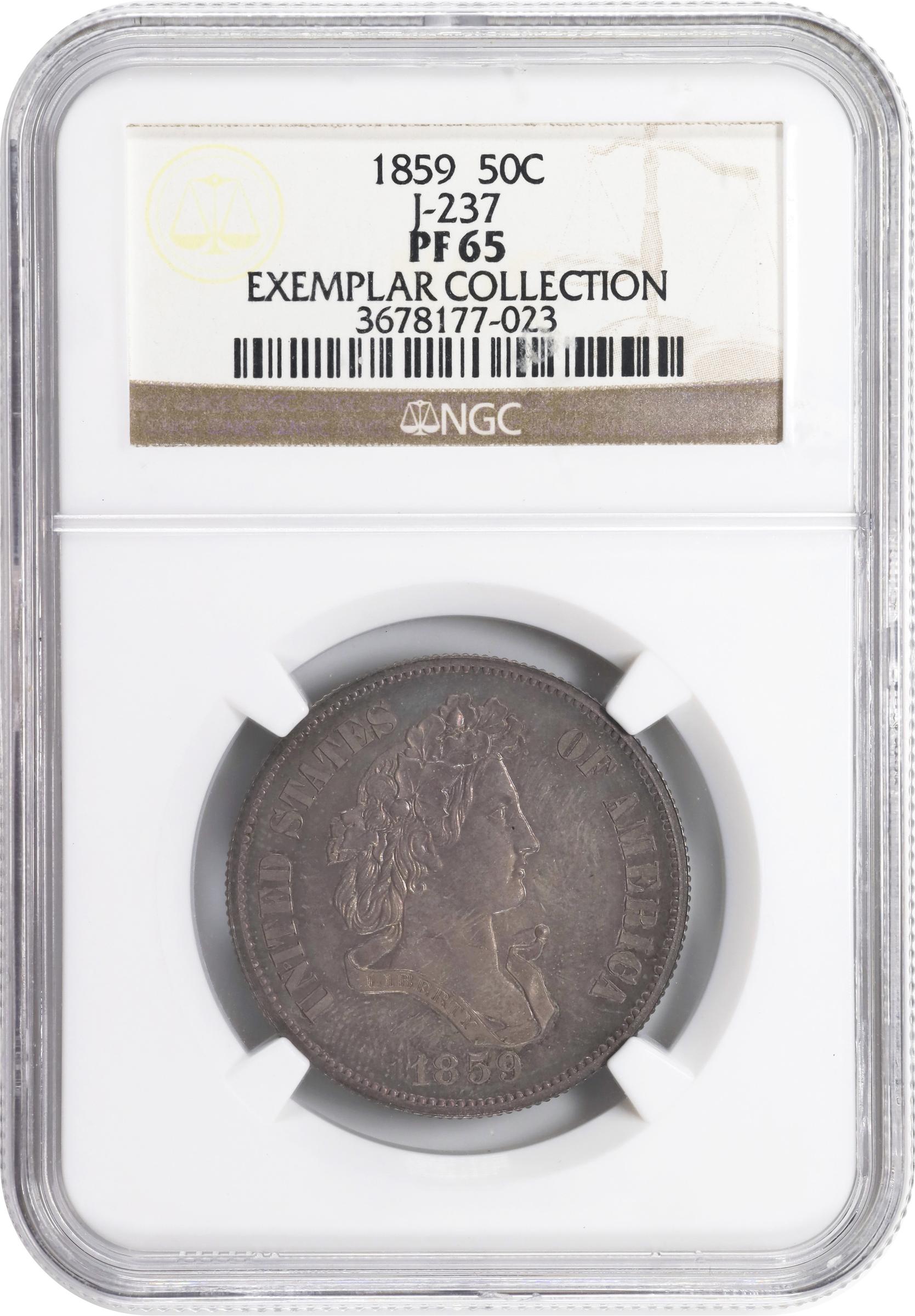 image for: 1859 Pattern Half Dollar. Judd-237, Pollock-293. Rarity-4. Silver. Reeded Edge. Proof-65 (NGC).