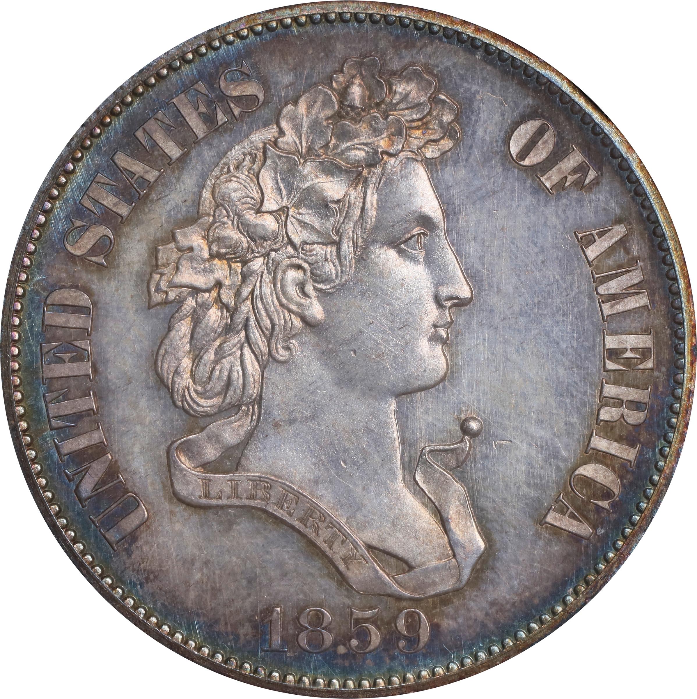 image for: 1859 Pattern Half Dollar. Judd-241, Pollock-297. Rarity-4. Silver. Reeded Edge. Proof-64+ (NGC). CAC.