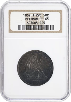 image for: 1862 Pattern Liberty Seated Half Dollar. Judd-293, Pollock-351. Rarity-5. Silver. Reeded Edge. Proof-65 (NGC).