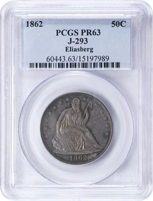 image for: 1862 Pattern Liberty Seated Half Dollar. Judd-293, Pollock-351. Rarity-5. Silver. Reeded Edge. Proof-63 (PCGS).