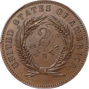 image for: 1863 Pattern Washington Two-Cent Piece. Judd-305, Pollock-370, Musante GW-670, Baker-37. Rarity-4. Copper. Plain Edge. Proof-64 BN (PCGS). CAC.