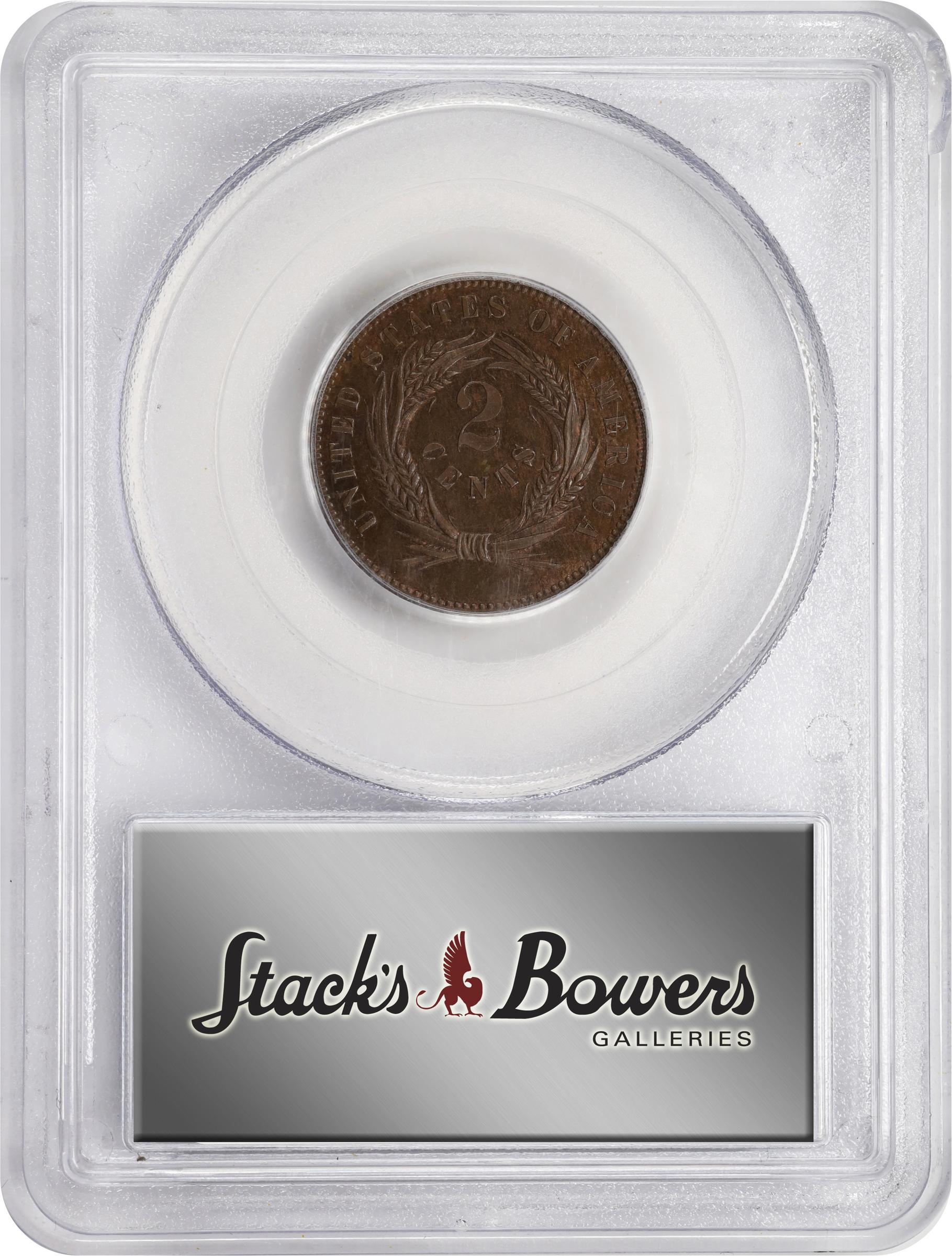 image for: 1863 Pattern Two-Cent Piece. Judd-312, Pollock-377. Rarity-4. Bronze. Plain Edge. Proof-65 BN (PCGS). CAC.